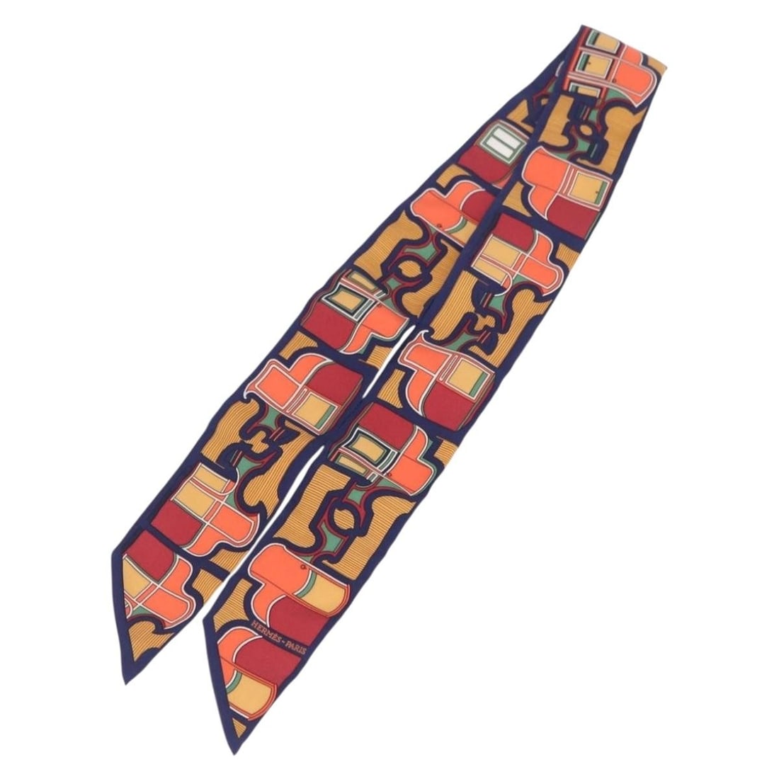 Navy Silk Hermes Twilly Scarf Horse Carriage Design 5x85cm with Box: Navy Silk Hermes Twilly Scarf Horse Carriage Design 5x85cm with Box This Hermes Twilly scarf features a navy silk fabric with a horse carriage design. Made in France, it measures approximately 85 cm i