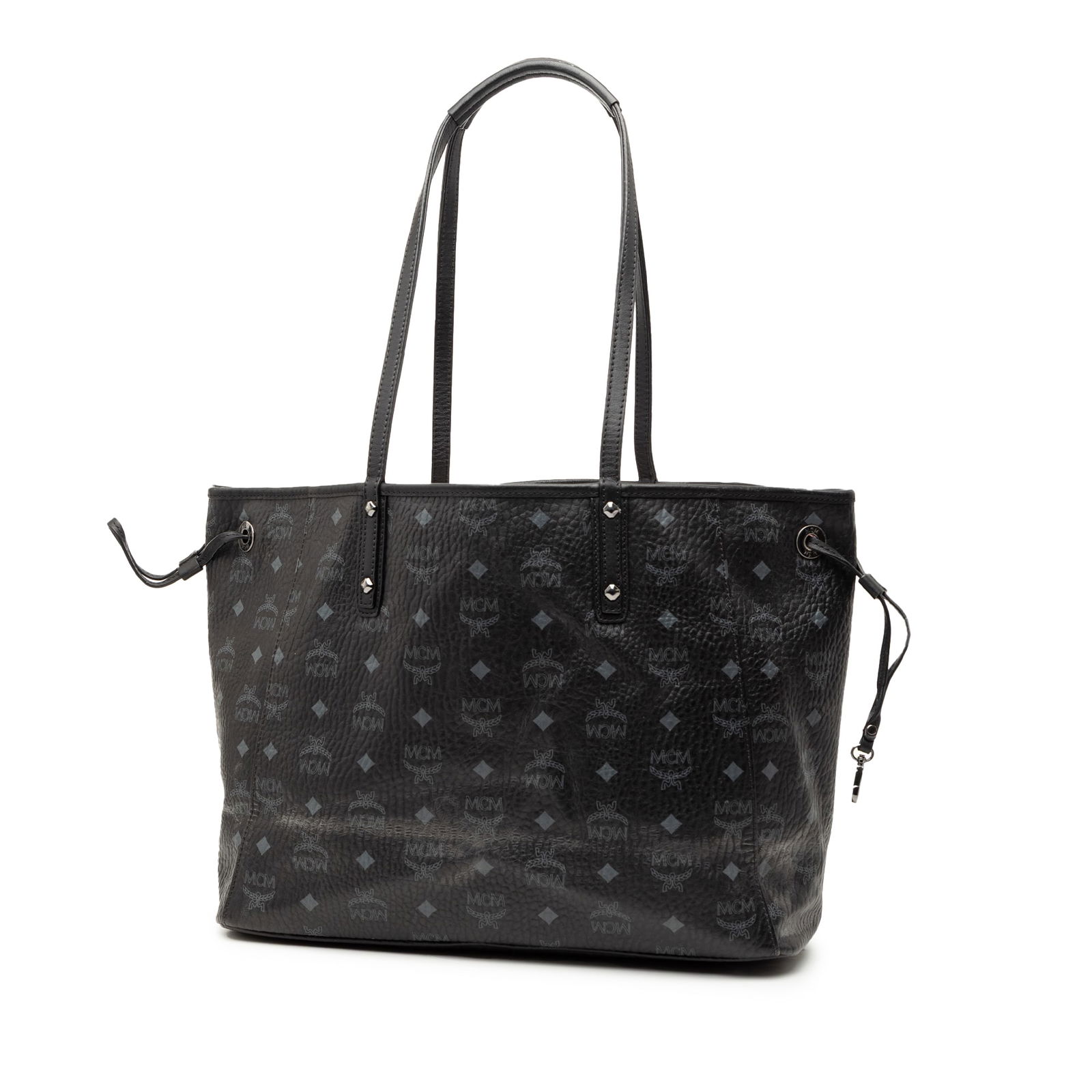 MCM Visetos Black Coated Canvas Tote with Leather Trim and Drawstring Sides - 2