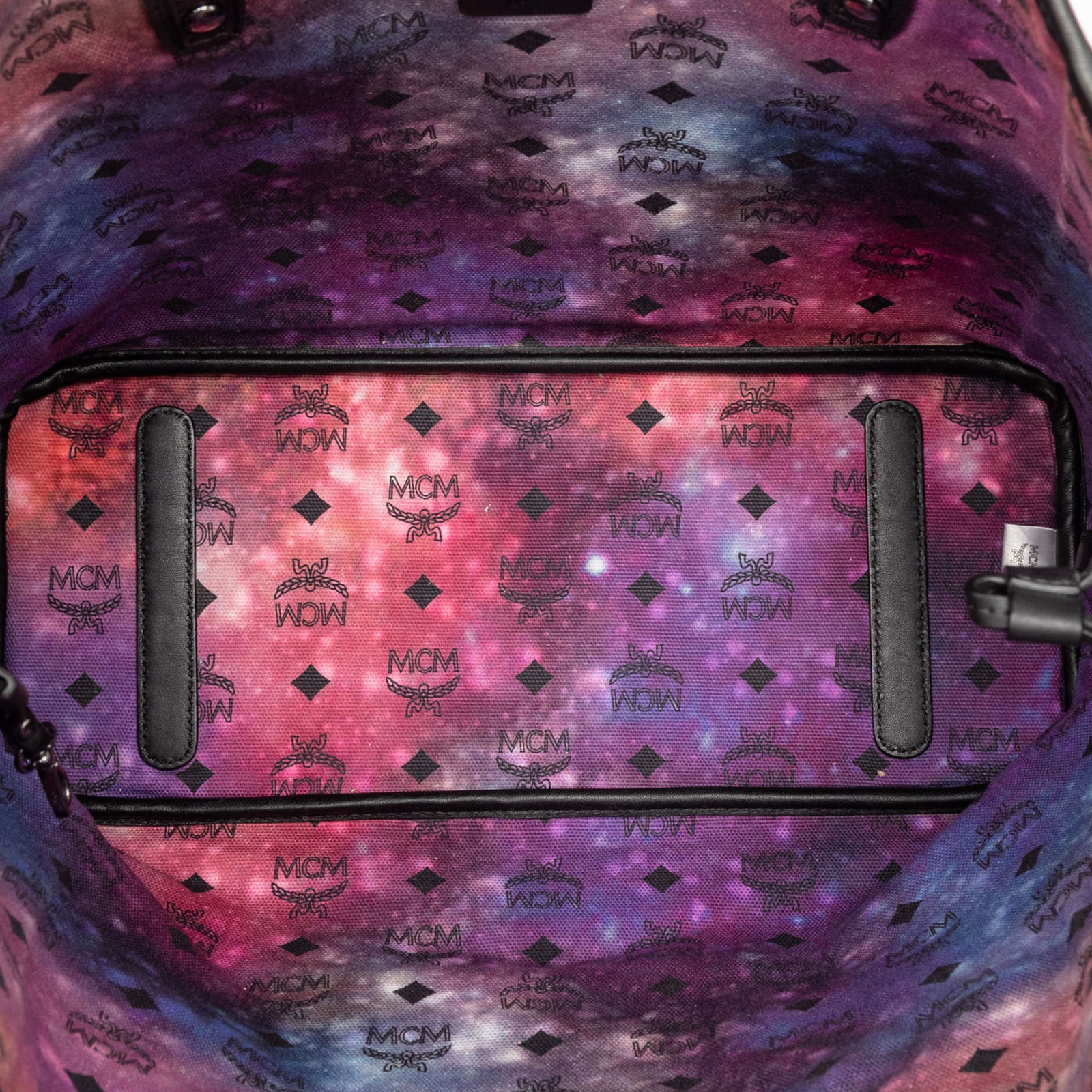 MCM Visetos Black Coated Canvas Tote with Leather Trim and Drawstring Sides - 4