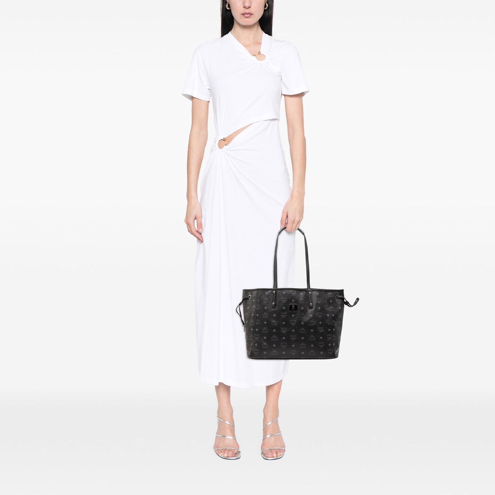 MCM Visetos Black Coated Canvas Tote with Leather Trim and Drawstring Sides - 8