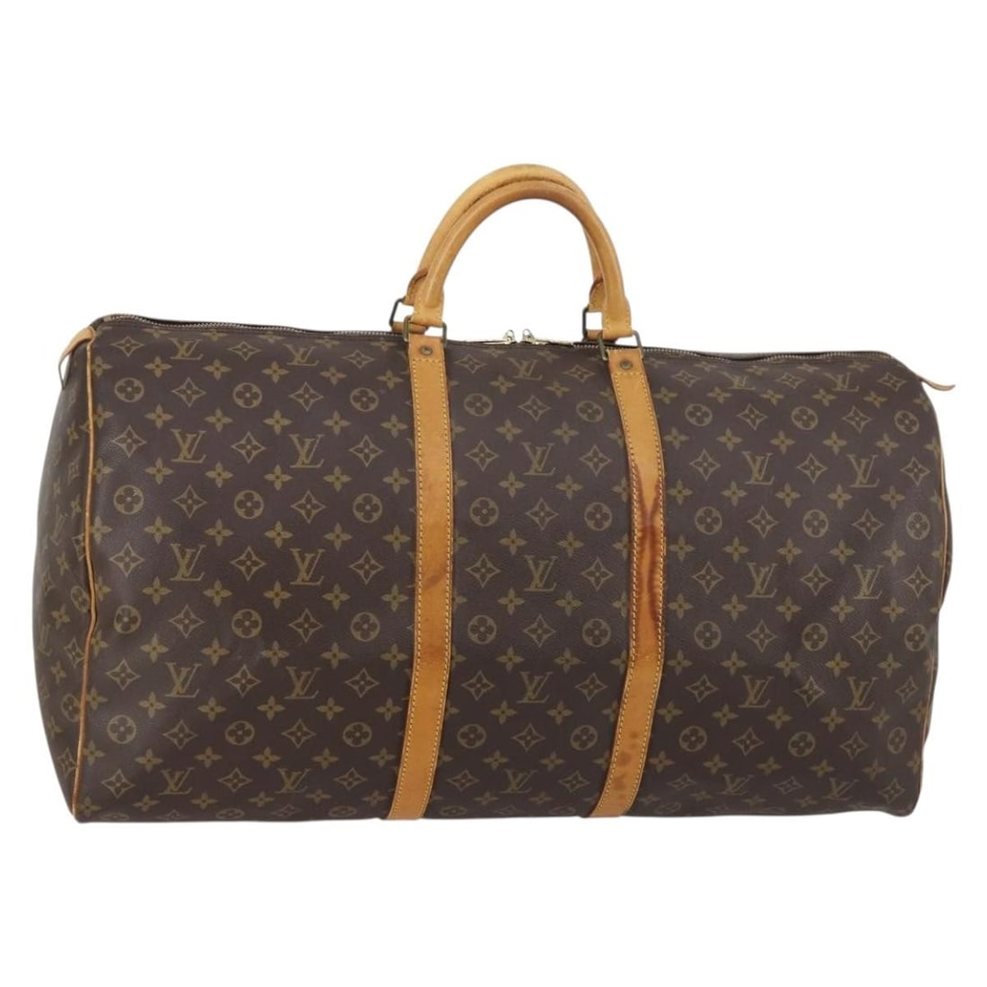 Louis Vuitton Monogram Canvas Keepall 60 Unisex Travel Bag: Louis Vuitton Monogram Canvas Keepall 60 Unisex Travel Bag This pre-owned Louis Vuitton Keepall 60 Boston bag features the classic monogram canvas in brown, designed for unisex use. It shows signs of