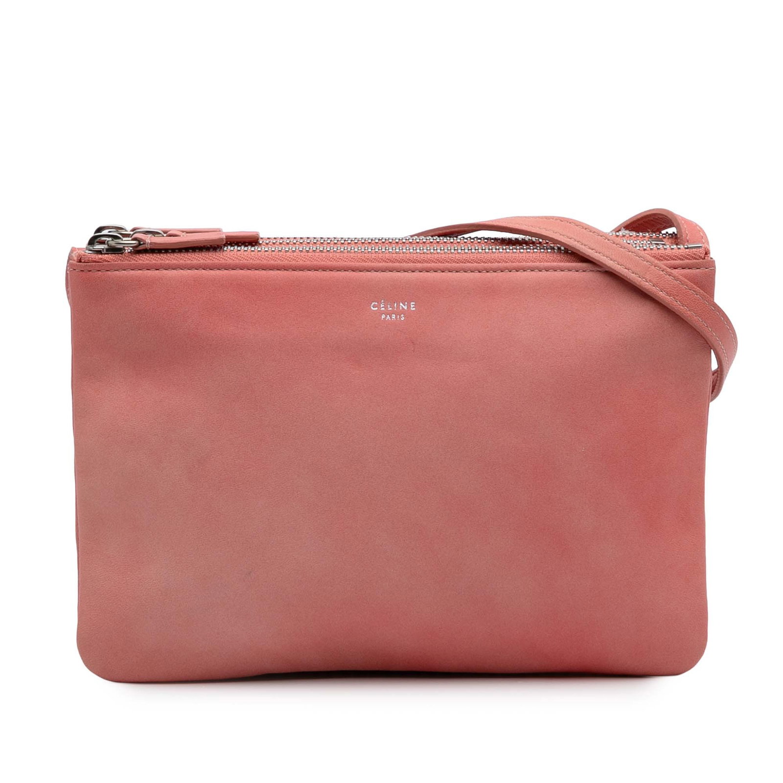 Celine Pink Small Lambskin Trio Crossbody Bag Italy: Celine Pink Small Lambskin Trio Crossbody Bag Italy This Celine Small Lambskin Trio Crossbody bag is a stylish accessory crafted from luxurious lambskin leather. Designed in Italy, it features a charm