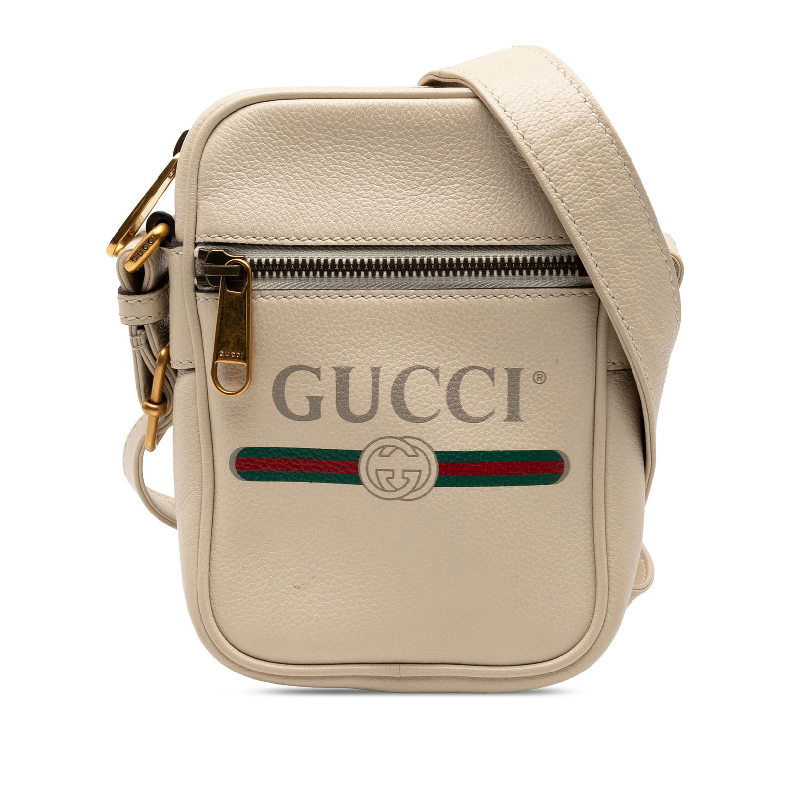 Gucci Mini Grained Calfskin White Logo Crossbody Bag (1 of 7)