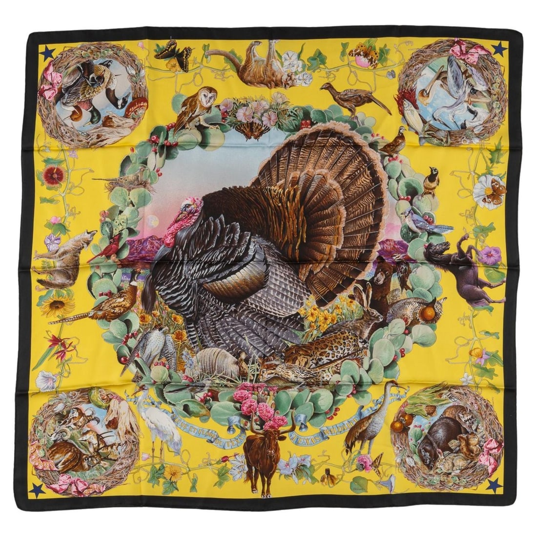 Hermes Faune et Flore du Texas 100% Silk Scarf 35in: Hermes Faune et Flore du Texas 100% Silk Scarf 35in Introducing the exquisite Hermes "Faune et Flore du Texas" Scarf, a stunning piece celebrating the 150th anniversary of Texas independence. Crafted