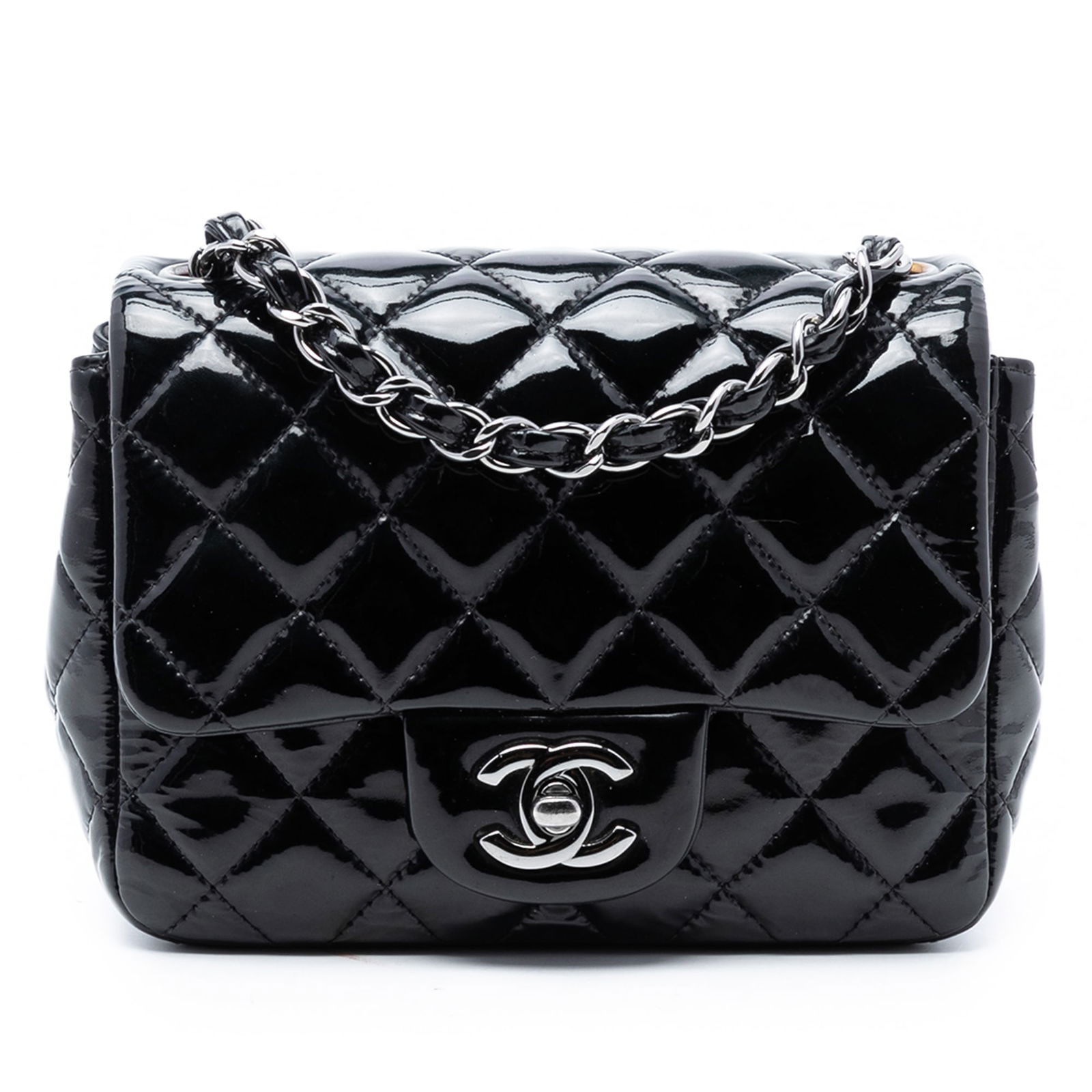 Chanel Black Patent Leather Mini Square Flap Shoulder Bag (1 of 7)