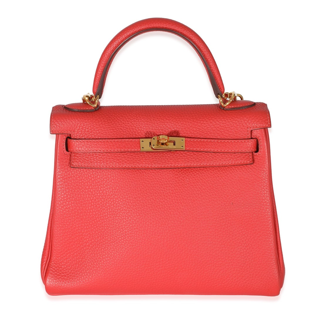 Hermes Kelly 25 Red Leather Handbag with Gold-Tone Hardware: Hermes Kelly 25 Red Leather Handbag with Gold-Tone Hardware This stunning Hermes Kelly 25 handbag is crafted from luxurious leather in a vibrant red hue, showcasing a sophisticated design that's perfe