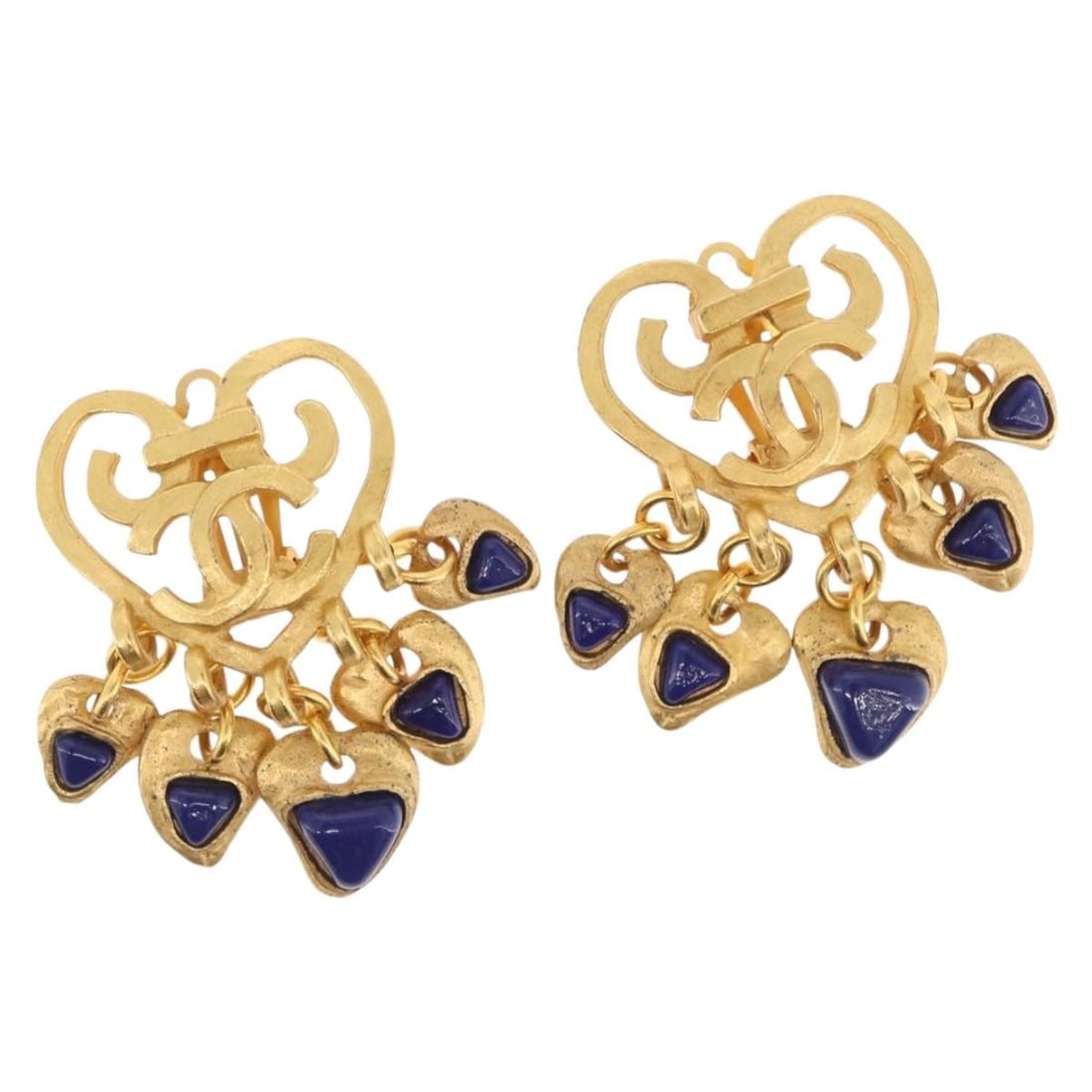 Gold Tone Metal Heart Earrings by CHANEL with CC Logo and Box (1 of 18)