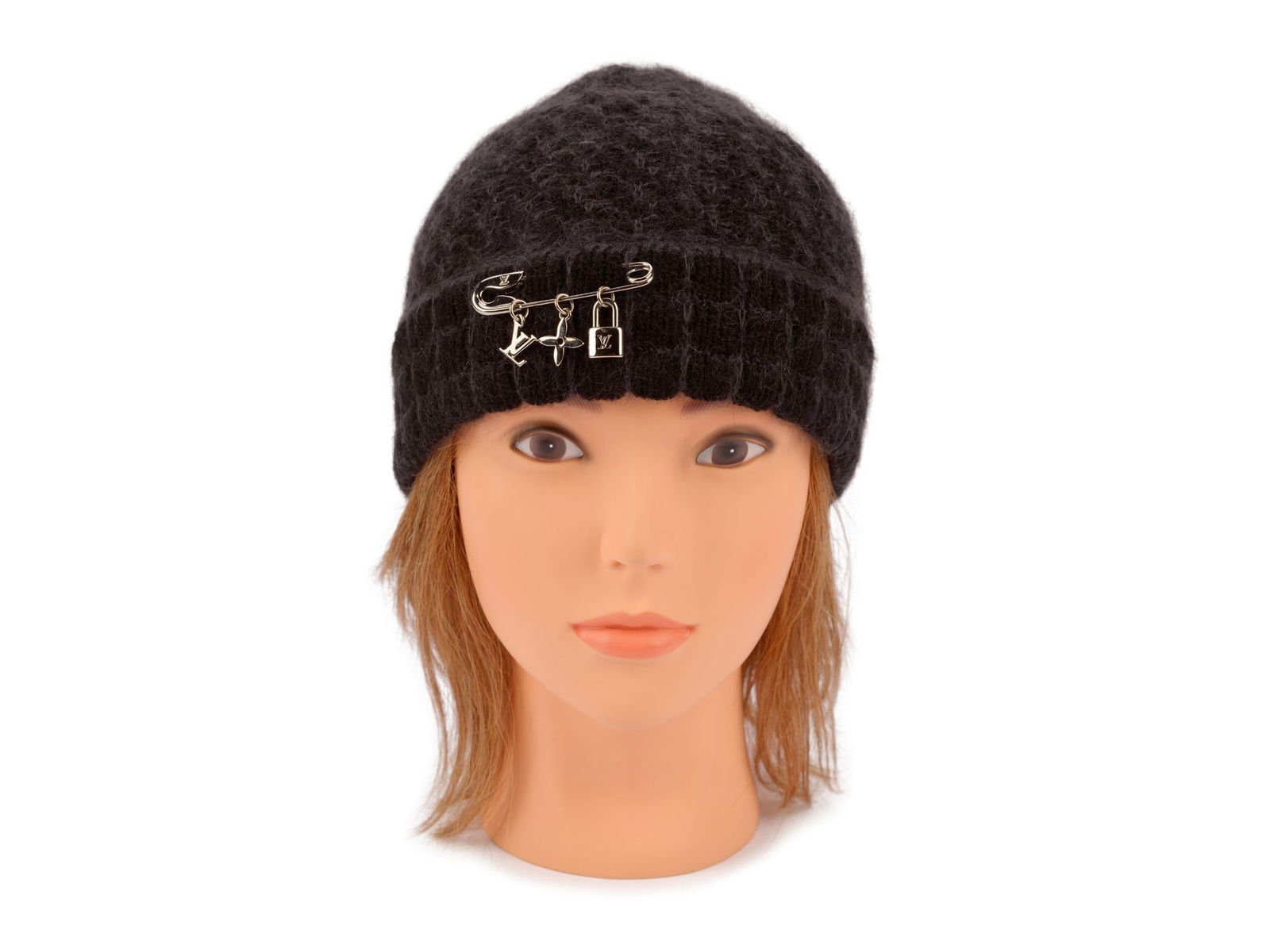 Louis Vuitton Ladies Wool Cashmere Beanie Removable Logo Pin: Louis Vuitton Ladies Wool Cashmere Beanie Removable Logo Pin Louis Vuitton ladies beanie crafted from a blend of cashmere and wool, featuring a removable logo safety pin. The item is in excellent cond