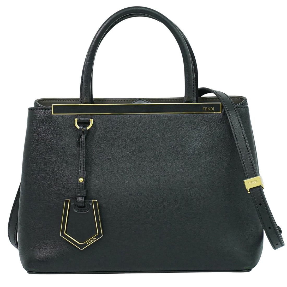 Fendi 2Jours Petite Leather Handbag in Black 27cm by 20cm by 12cm: Fendi 2Jours Petite Leather Handbag in Black 27cm by 20cm by 12cm This pre-owned Fendi 2Jours bag for women features black leather construction and a sophisticated design. Despite signs of use includi