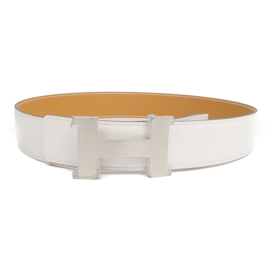 Hermes Constance Beton Epsom Leather Belt with Palladium Hardware: Hermes Constance Beton Epsom Leather Belt with Palladium Hardware This Hermes Constance belt is crafted from Epsom calfskin leather in a white Beton shade. Featuring palladium hardware, the belt showc