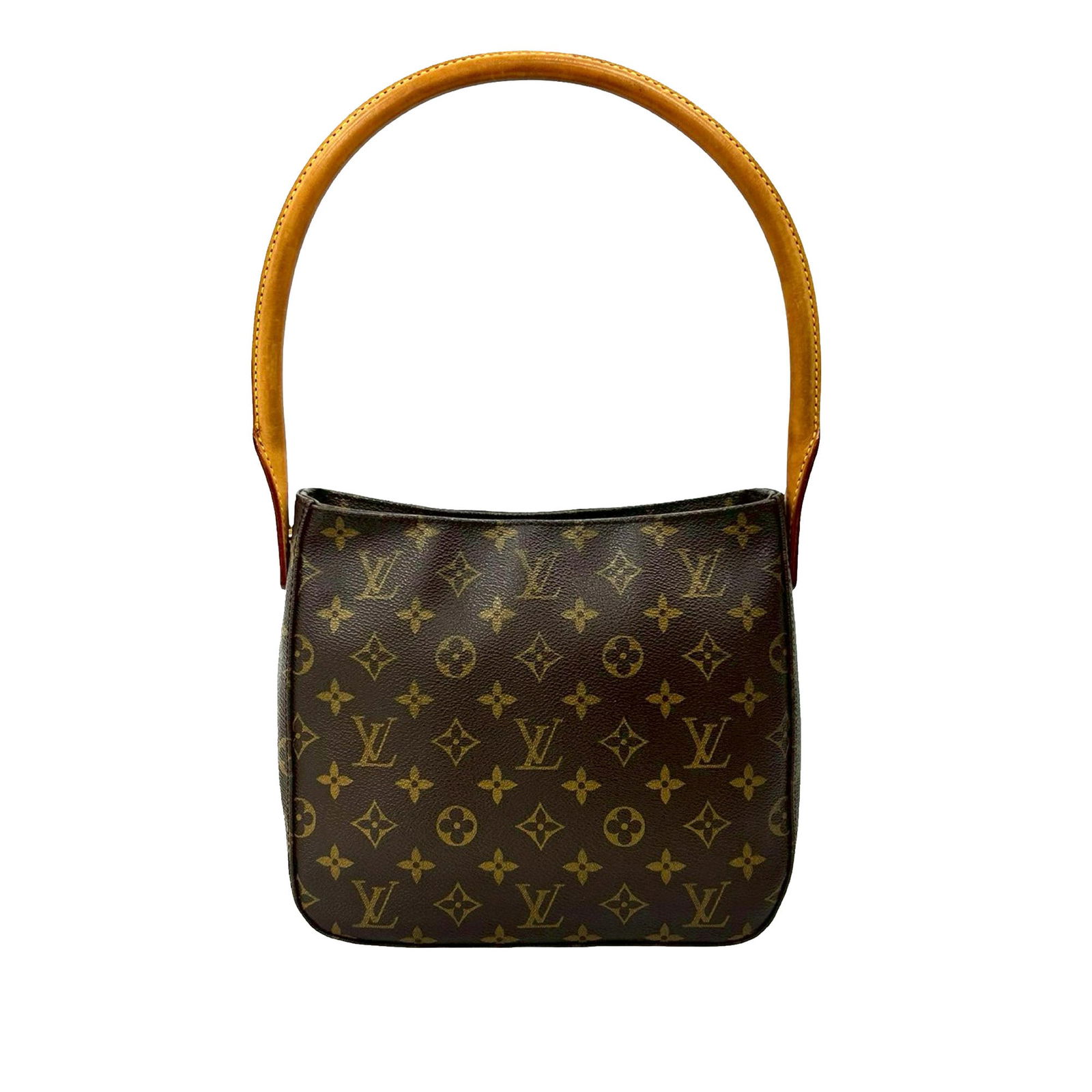 Louis Vuitton Looping MM Monogram Canvas Shoulder Bag: Louis Vuitton Looping MM Monogram Canvas Shoulder Bag The Louis Vuitton Monogram Looping MM features the signature monogram canvas construction with a rolled leather shoulder strap. It is designed wit