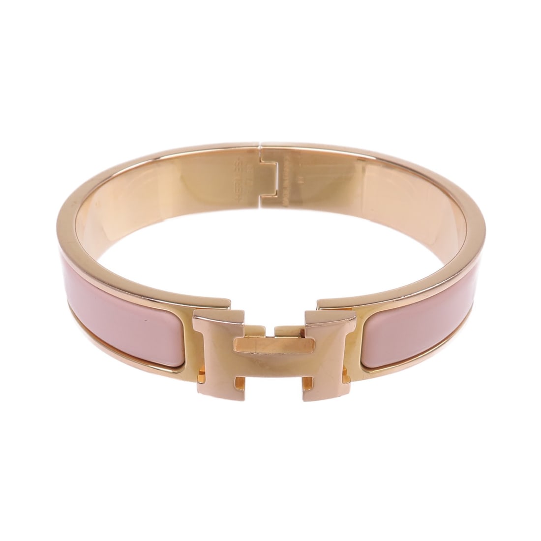 Hermes Pink Enamel Clic H Gold Tone Bangle Bracelet (1 of 10)
