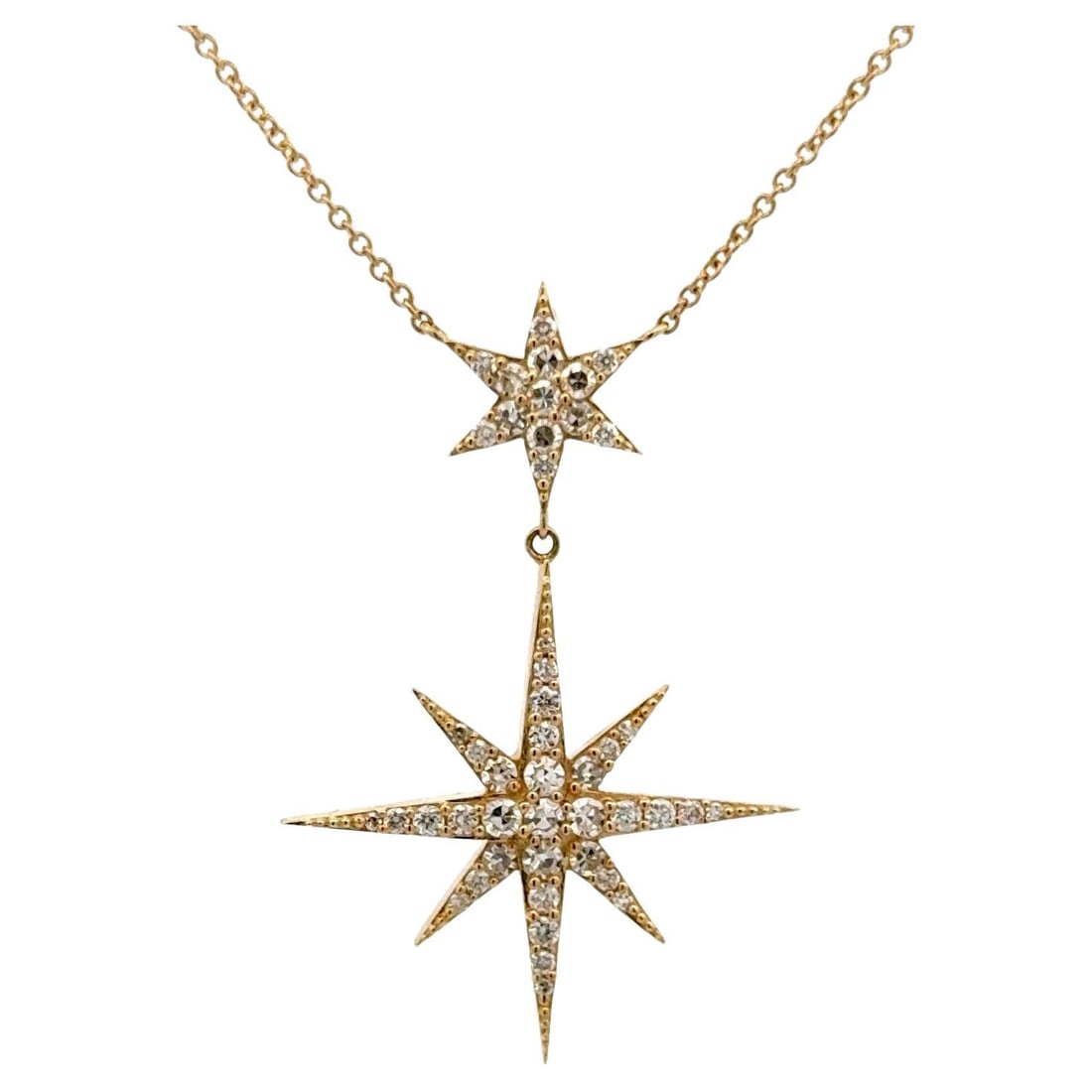 Starburst Diamond Pendant Necklace in 14K Yellow Gold with 0.41 CT Diamonds: Starburst Diamond Pendant Necklace in 14K Yellow Gold with 0.41 CT Diamonds This contemporary pendant features a radiant double starburst design crafted in 14K yellow gold and adorned with 46