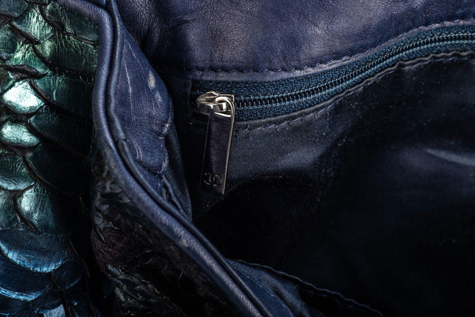 Chanel Maxi Python Bag Navy Blue Collection 11 Authentic - 13