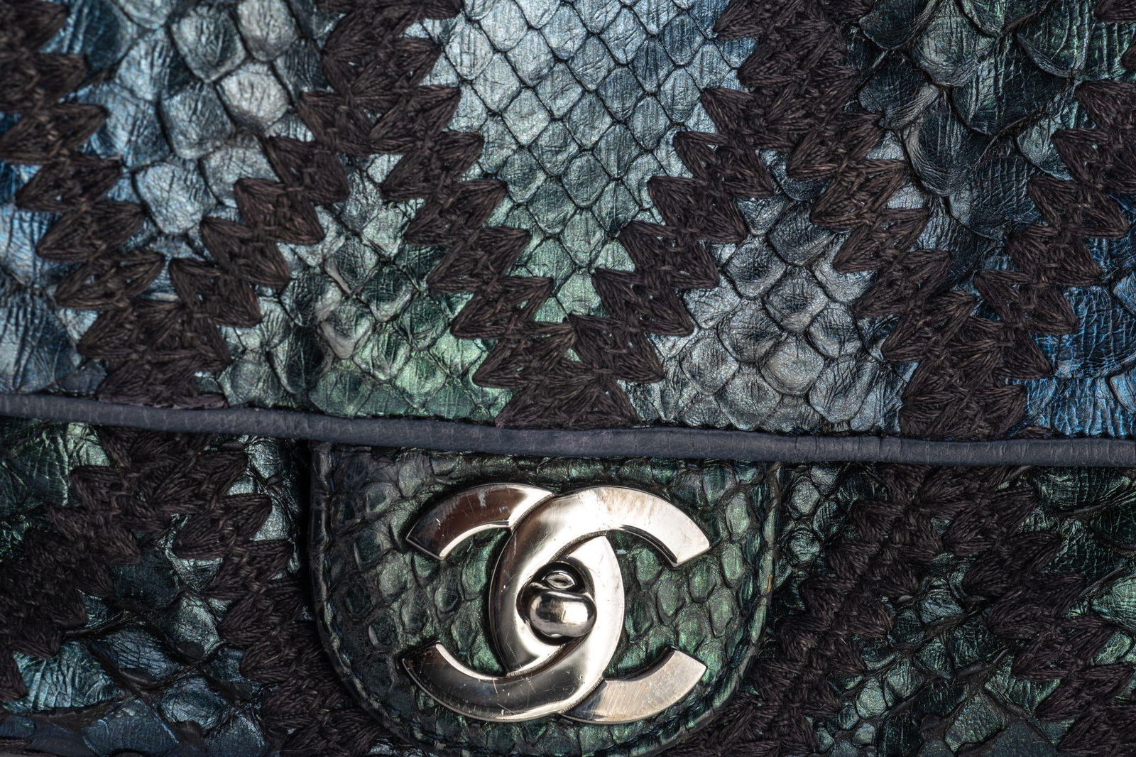 Chanel Maxi Python Bag Navy Blue Collection 11 Authentic - 6