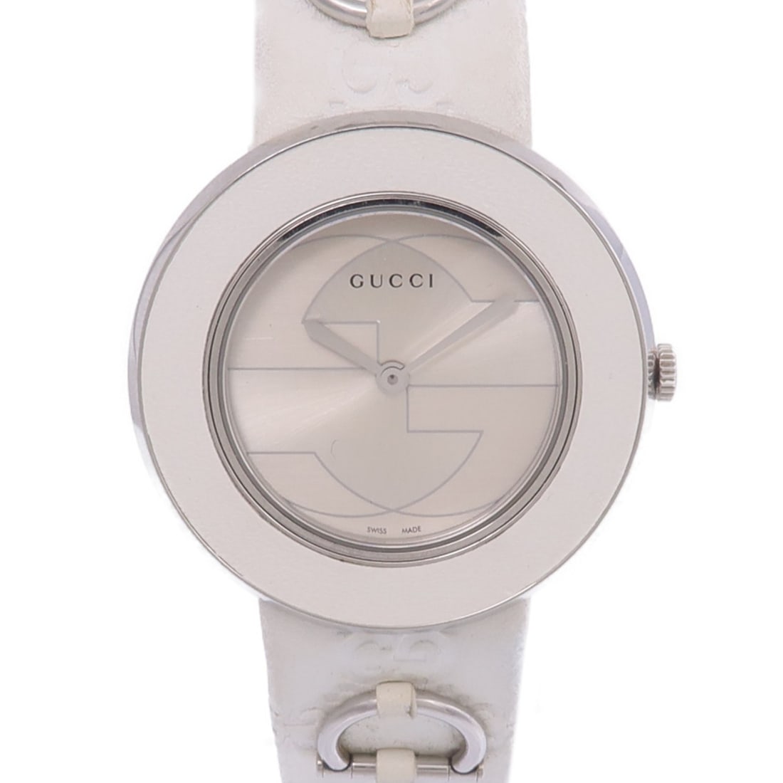 Silver Stainless Steel GUCCI U-play 129.4 Quartz Wristwatch: Silver Stainless Steel GUCCI U-play 129.4 Quartz Wristwatch This GUCCI U-play 129.4 wristwatch features a stainless steel case and band with a sleek silver dial. Powered by a reliable quartz movement,