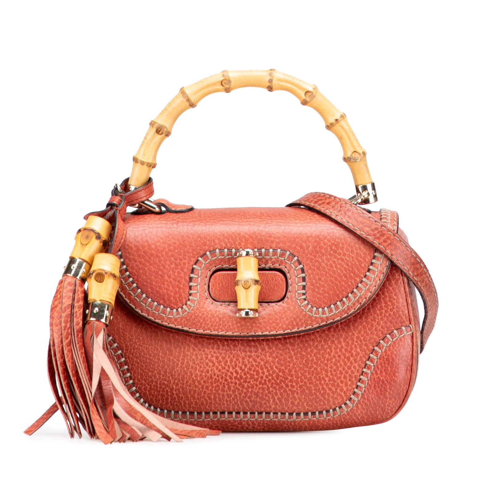 Gucci Small Leather New Bamboo Satchel Red Italy: Gucci Small Leather New Bamboo Satchel Red Italy The Gucci Small Leather New Bamboo Satchel is a stylish and functional accessory crafted from high-quality leather. It features a unique bamboo top han