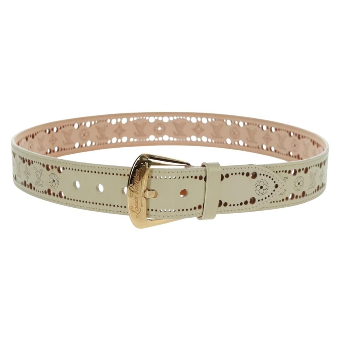 Louis Vuitton M9680V Leather Belt Gold Ivory 41.3 Inch Made in Spain (1 of 13)
