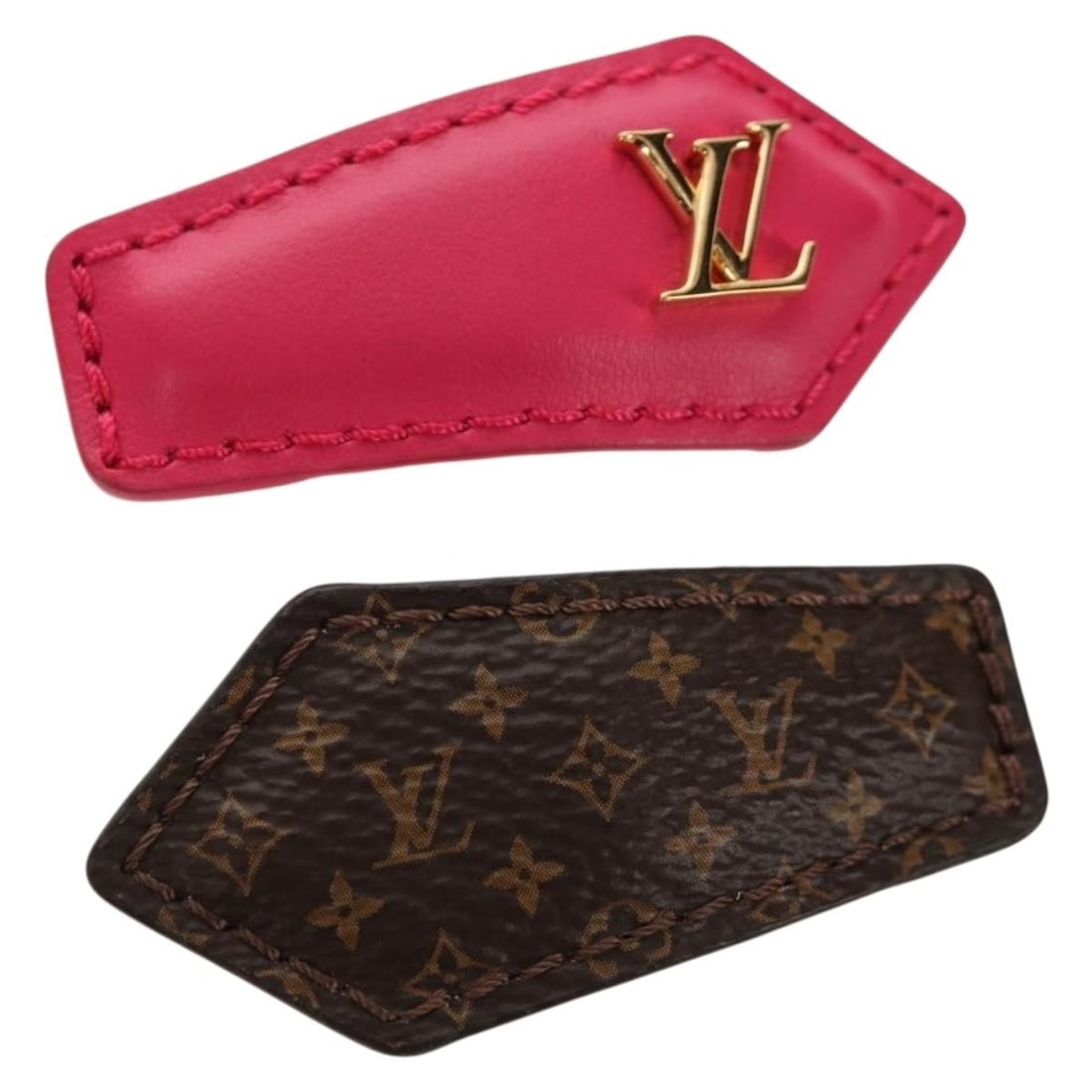 Set of 2 Louis Vuitton Monogram Canvas Backstage Rose Hair Clips M02377: Set of 2 Louis Vuitton Monogram Canvas Backstage Rose Hair Clips M02377 This is a set of two Louis Vuitton Backstage Mini Barrettes in the Monogram Canvas and Rose colorway. These hair clips are craft