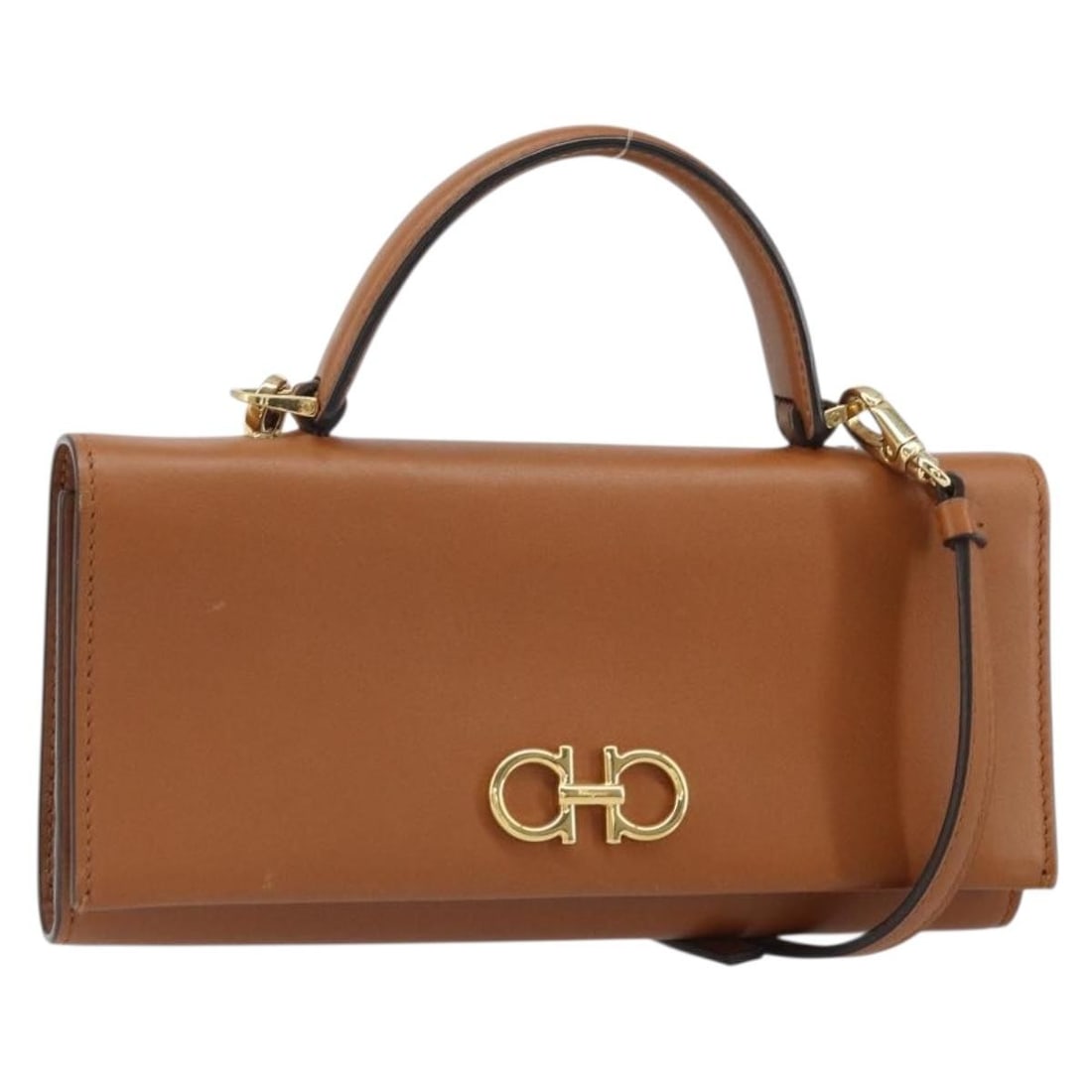 Brown Leather Gancini Shoulder Wallet Bag by Salvatore Ferragamo with Dust Bag: Brown Leather Gancini Shoulder Wallet Bag by Salvatore Ferragamo with Dust Bag This Salvatore Ferragamo Gancini shoulder wallet bag is crafted from brown leather with gold-tone accents. Featuring a co