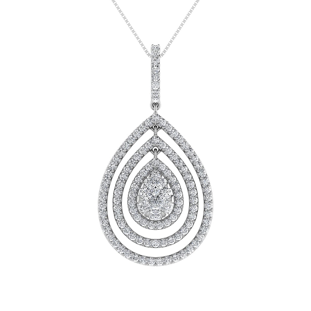 14K White Gold 1 Ct.Tw. Round Diamond Pear Shape Pendant: 14K White Gold 1 Ct.Tw. Round Diamond Pear Shape Pendant 14k White Gold Stone Color: G-h Stone Clarity: Si2 Unless otherwise specified, pendants that include a chain are paired with our standard 18-in