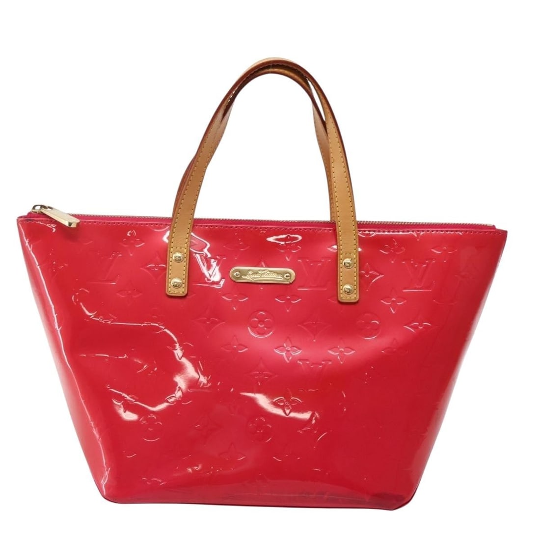Pink Patent Leather Bellevue Tote by Louis Vuitton with Monogram Vernis: Pink Patent Leather Bellevue Tote by Louis Vuitton with Monogram Vernis This Louis Vuitton Bellevue Handbag features the signature Monogram Vernis pattern in pink patent leather. Designed for women, i