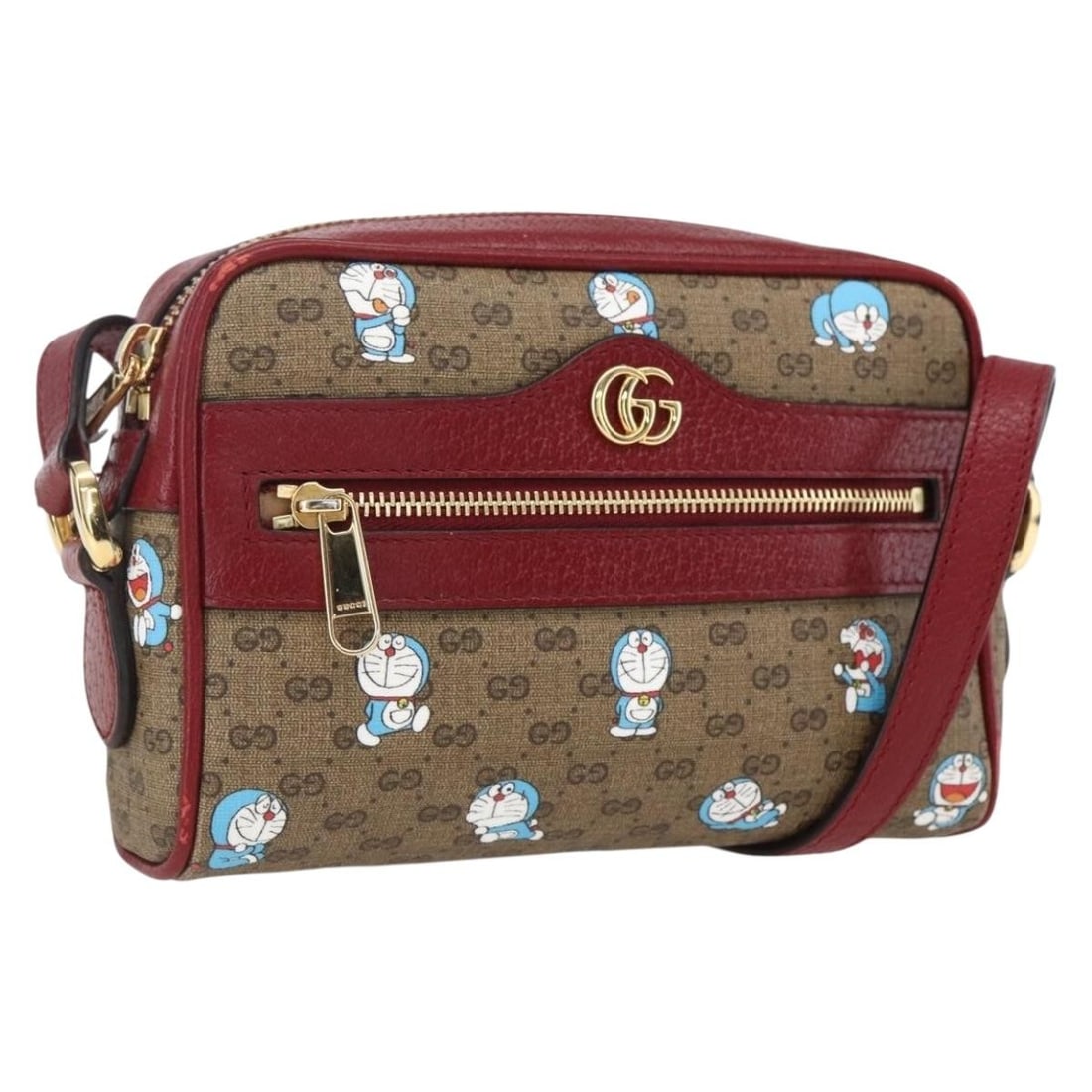 Gucci Doraemon Collaboration Micro GG Supreme Beige PVC Shoulder Bag 647784: Gucci Doraemon Collaboration Micro GG Supreme Beige PVC Shoulder Bag 647784 This Gucci x Doraemon Micro GG Supreme shoulder bag features a beige and gold colorway crafted from PVC leather and Micro Sm