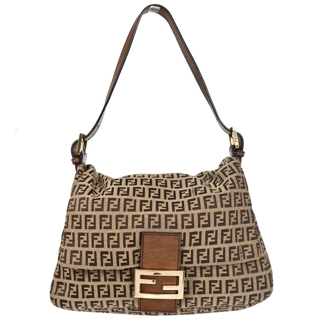 Fendi Zucchino Canvas Beige Mamma Baguette Shoulder Bag 8BR001-TN9: Fendi Zucchino Canvas Beige Mamma Baguette Shoulder Bag 8BR001-TN9 This Fendi Mamma Baguette handbag features the iconic beige Zucchino pattern on canvas and is designed with gold-tone hardware. The m