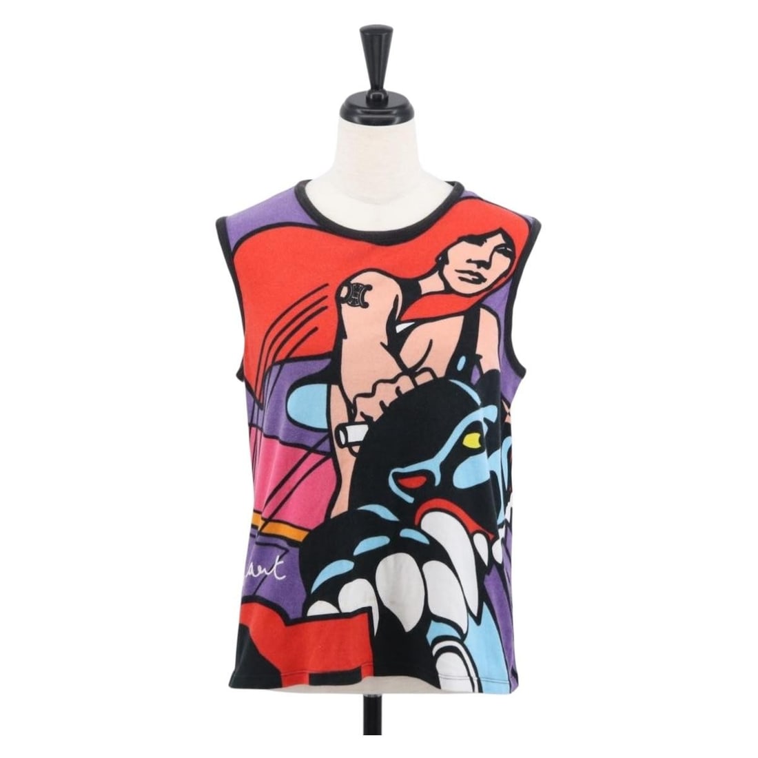 Multicolor Cotton Tank Top by CELINE Italy: Multicolor Cotton Tank Top by CELINE Italy This CELINE tank top is crafted from multicolor cotton and features a classic sleeveless design. Made in Italy, it offers a comfortable fit with a shoulder w