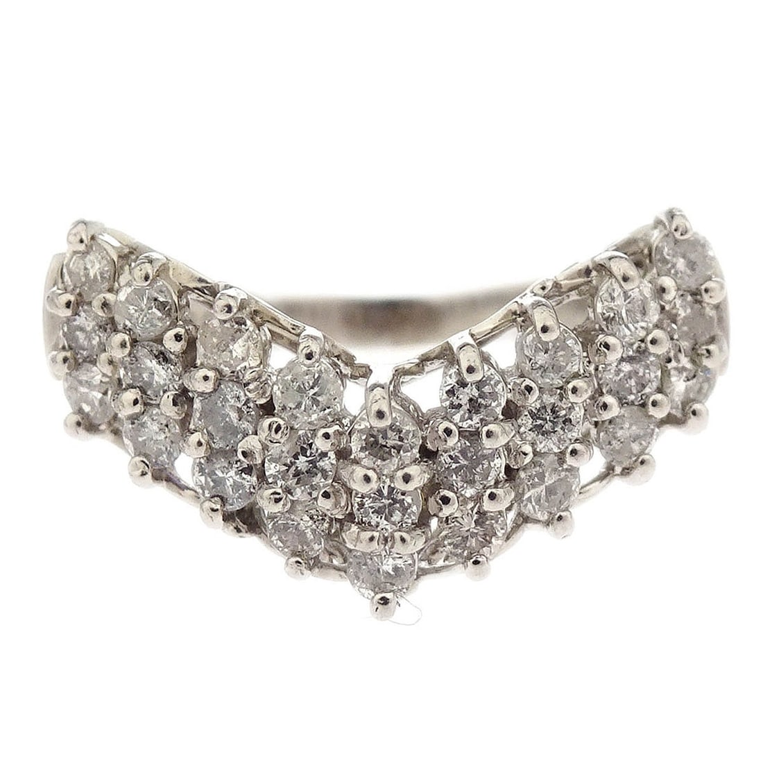 Vintage Pt900 Silver Diamond Ring Size 48 Round Stone (1 of 4)