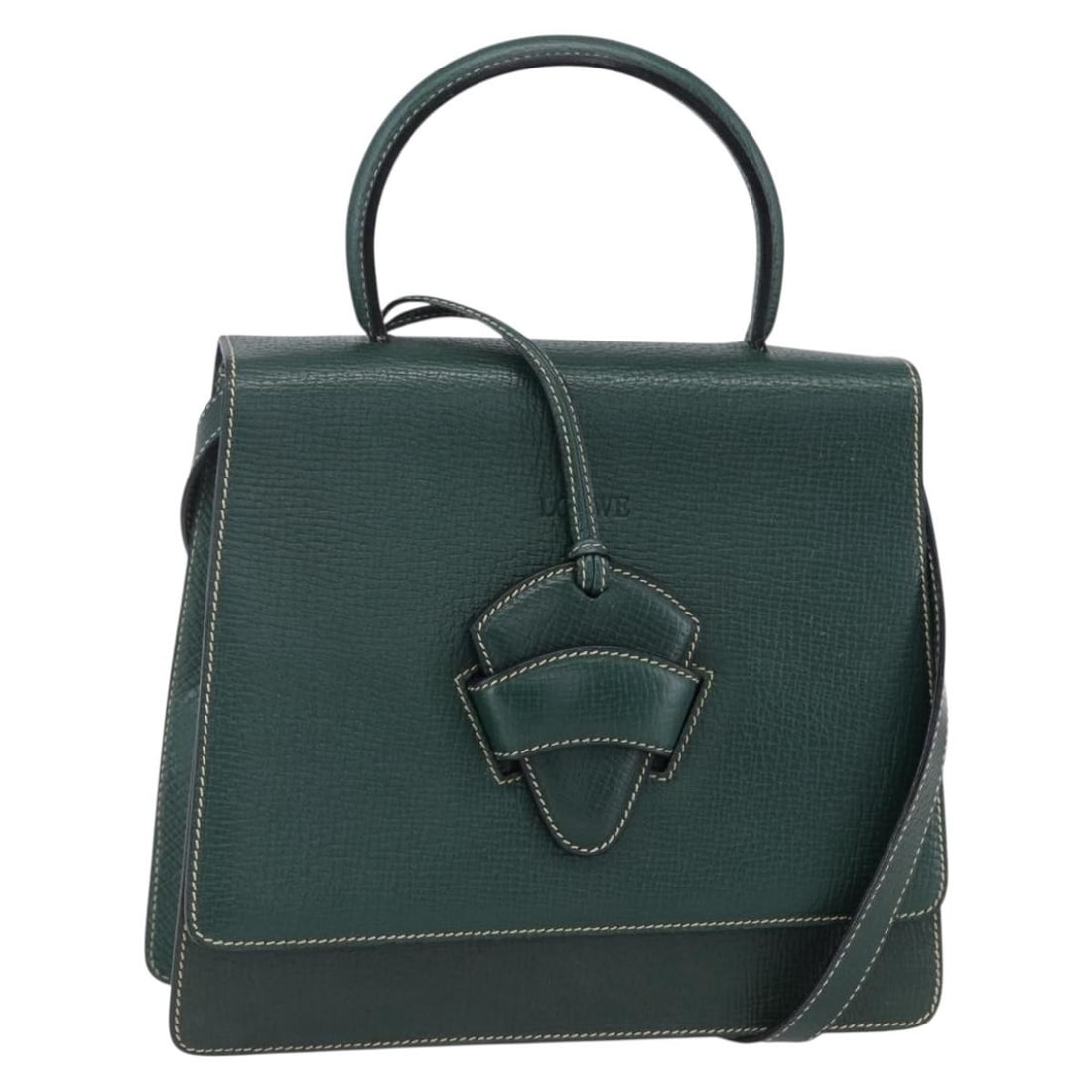 LOEWE Barcelona Leather Hand Bag Green Gold Auth 2way: LOEWE Barcelona Leather Hand Bag Green Gold Auth 2way This LOEWE Barcelona Hand Bag combines elegance with functionality, crafted from high-quality leather in a striking green and gold color scheme. D