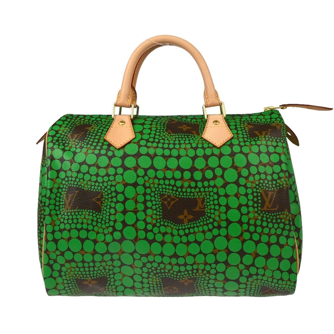 Louis Vuitton Yayoi Kusama Pumpkin Dot Speedy 30 Green Satchel M40694: Louis Vuitton Yayoi Kusama Pumpkin Dot Speedy 30 Green Satchel M40694 Experience the unique artistry of Louis Vuitton with the Yayoi Kusama Pumpkin Dot Speedy 30 Handbag. This fashionable satchel feat