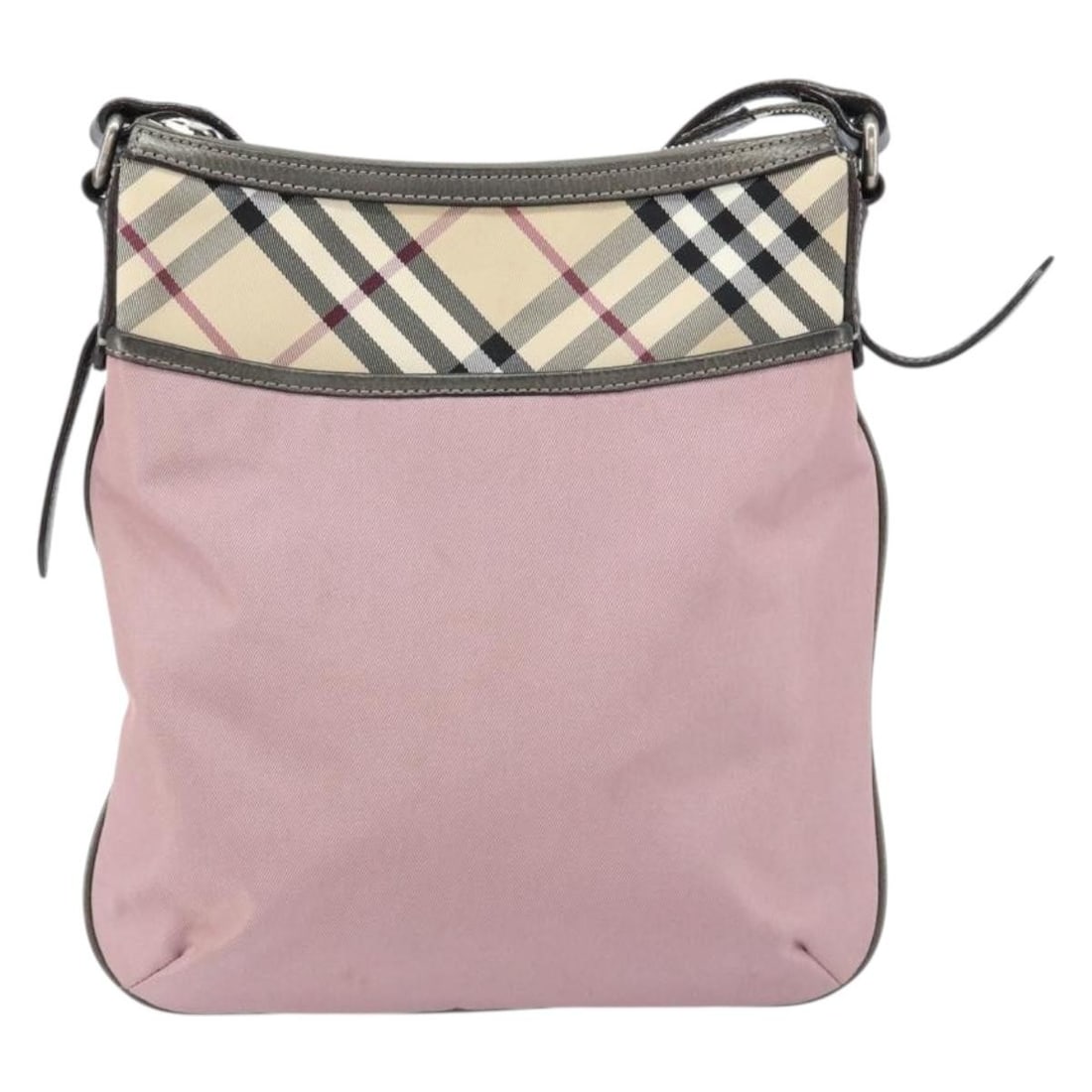 Pink Nylon Nova Check Shoulder Bag by Burberry: Pink Nylon Nova Check Shoulder Bag by Burberry This pre-owned Burberry Nova Check shoulder bag features a pink nylon exterior with the signature check pattern. Designed for women, it offers a function