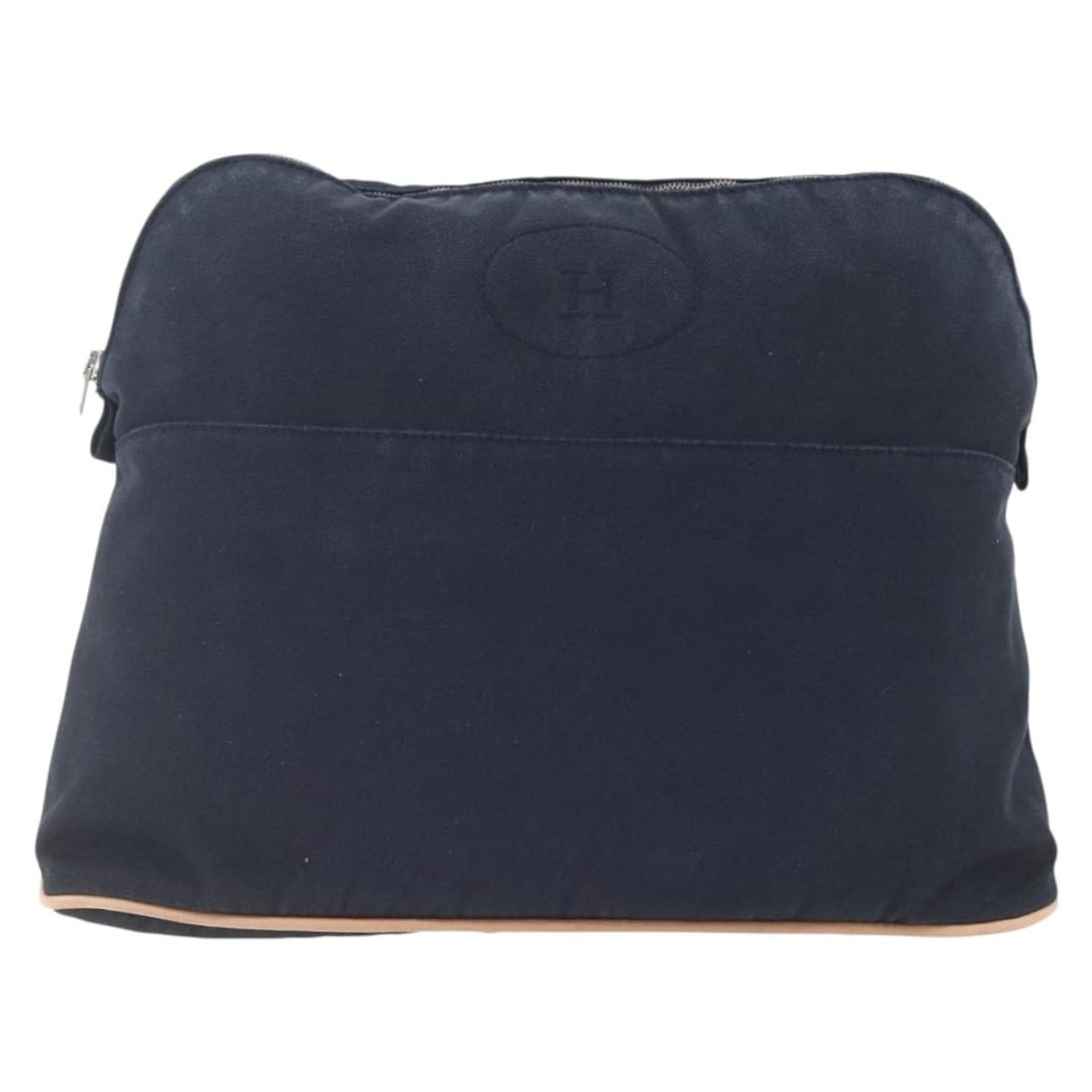 Navy Canvas Bolide Travel Pouch by Hermes Unisex 33cm: Navy Canvas Bolide Travel Pouch by Hermes Unisex 33cm This Hermes Bolide Travel Pouch is crafted from navy canvas and designed for unisex use. Made in France, it features a spacious interior and a pra
