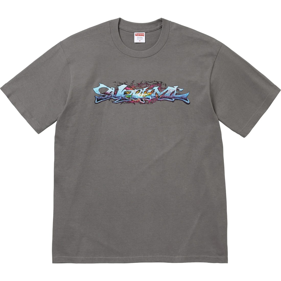 Charcoal Cotton T-Shirt with Supreme Tag Branding Size Large: Charcoal Cotton T-Shirt with Supreme Tag Branding Size Large The Supreme Tag Charcoal Tee features a minimalist design with the iconic Supreme tag branding. Made from premium cotton, this t-shirt prov