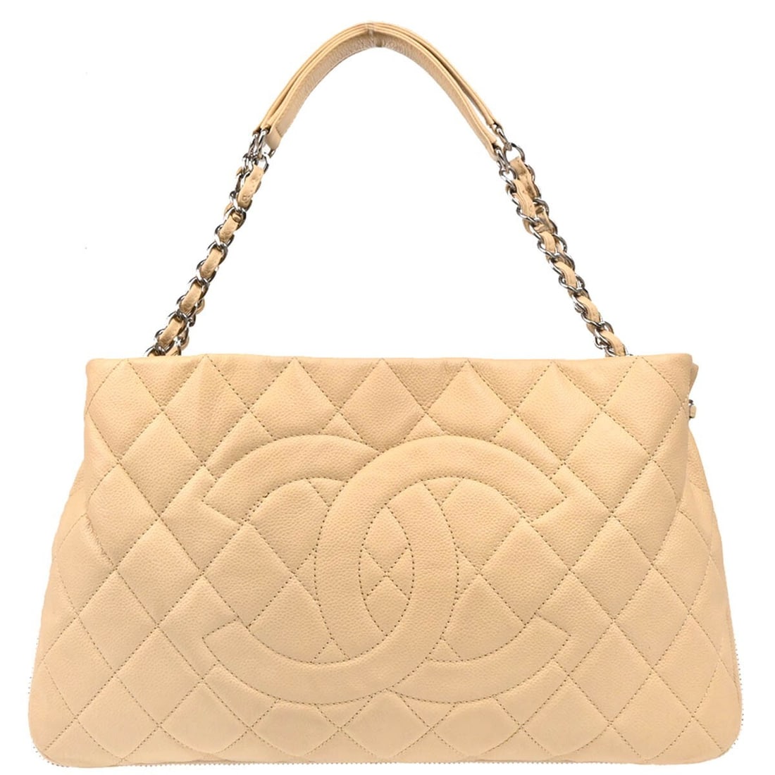 Chanel Timeless Beige Caviar Skin Tote Handbag: Chanel Timeless Beige Caviar Skin Tote Handbag Introducing the Chanel Beige Calfskin Timeless Tote Handbag, a luxurious accessory that perfectly blends style and functionality. This beautiful tote fea