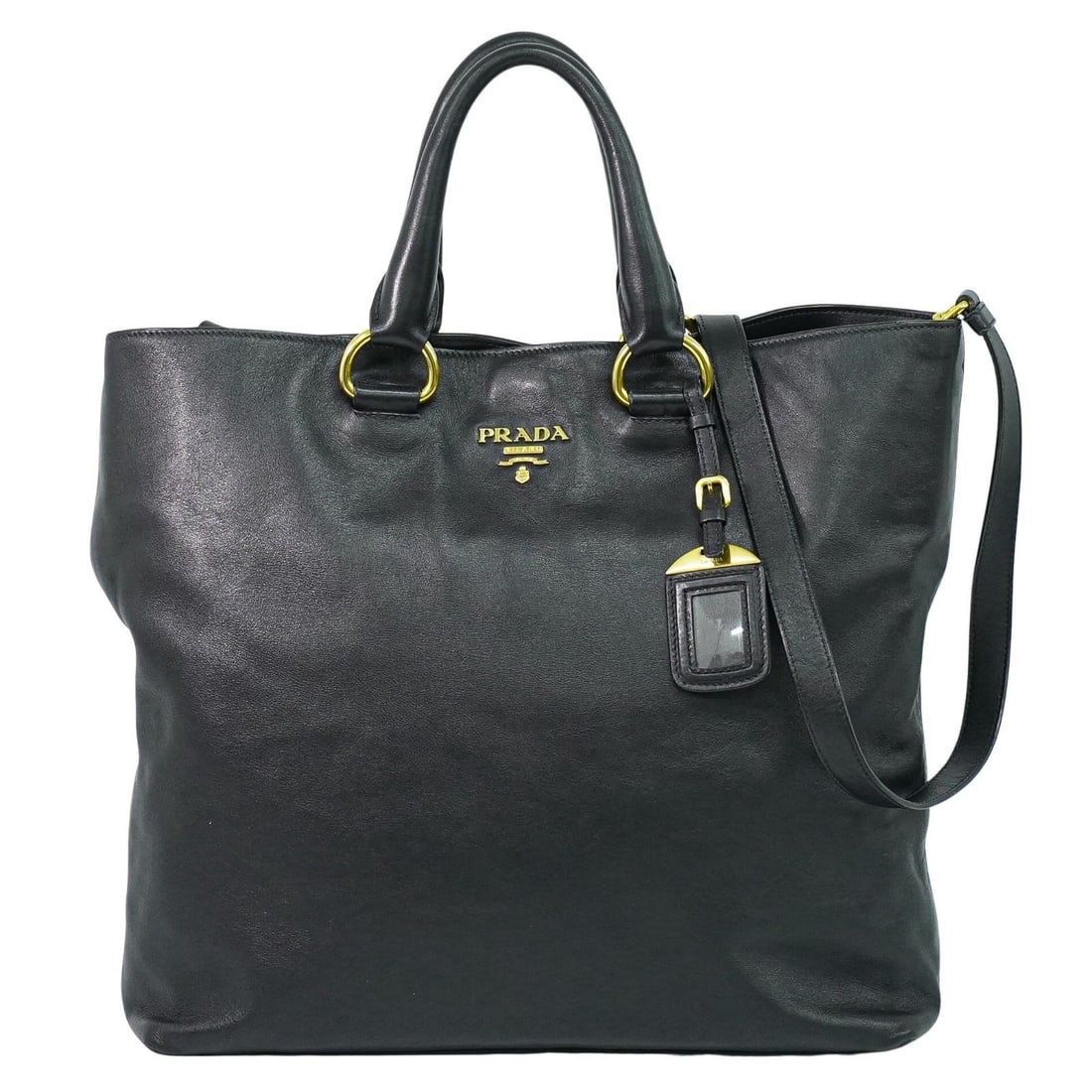 Prada Black Leather Convertible Shopper Tote Handbag Italy (1 of 18)