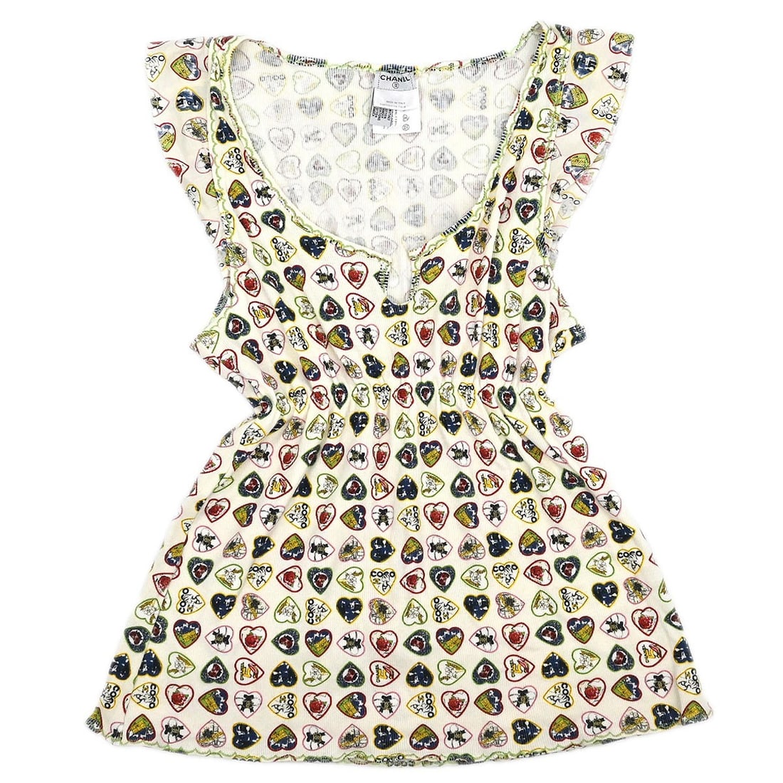 White Cotton Spandex Tank Top by Chanel Size 42: White Cotton Spandex Tank Top by Chanel Size 42 This Chanel sleeveless top features a classic white color and a regular fit, crafted from a comfortable blend of cotton and spandex. Designed in Italy,