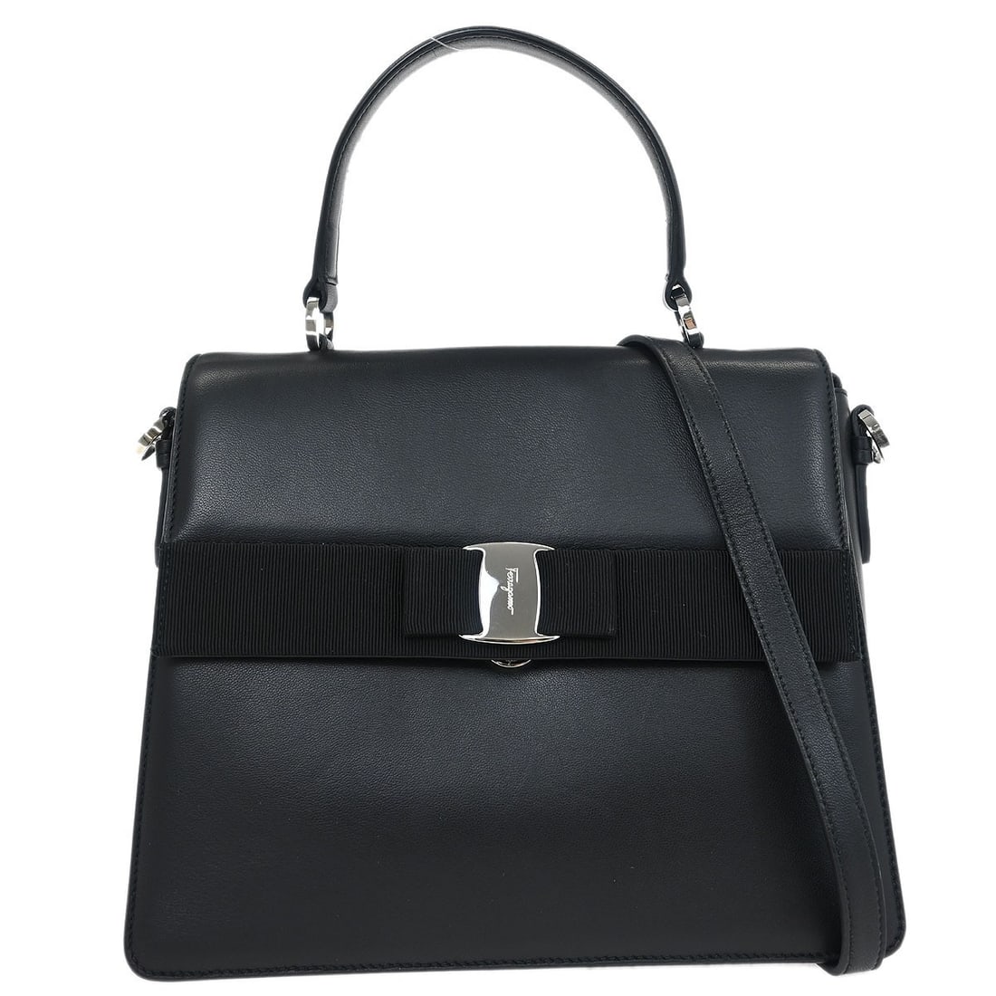 Salvatore Ferragamo Black Vara 2way Leather Handbag Italy (1 of 10)