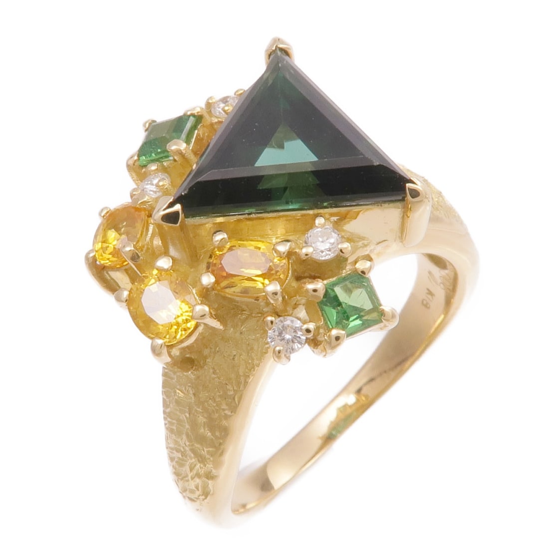 18K Yellow Gold Green Tourmaline and Diamond Ring Size 7.5 (1 of 8)