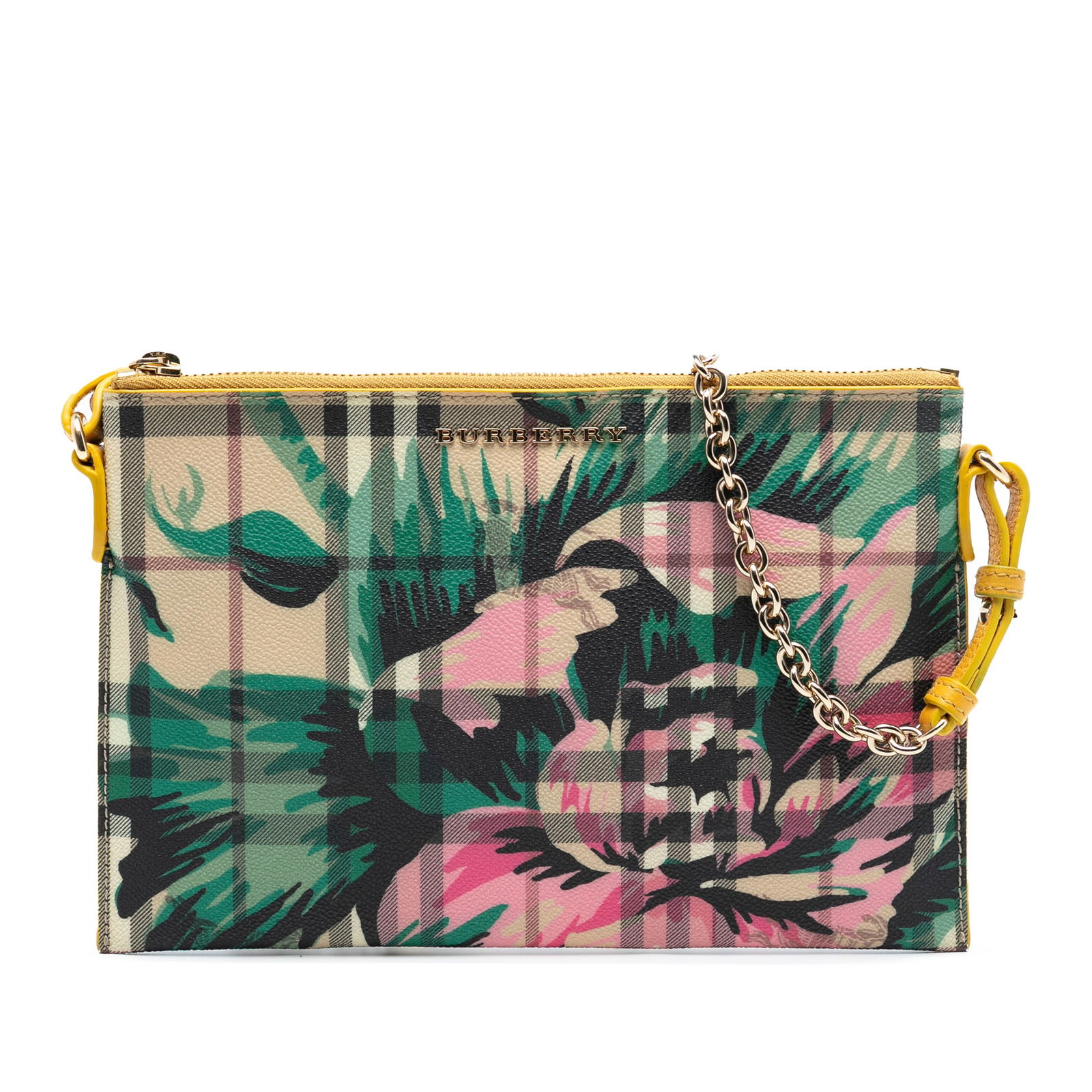 Burberry Haymarket Check Floral Canvas Crossbody Bag with Leather Trim: Burberry Haymarket Check Floral Canvas Crossbody Bag with Leather Trim This Burberry crossbody bag features the iconic Haymarket check pattern on coated canvas with a floral print and leather trim. It