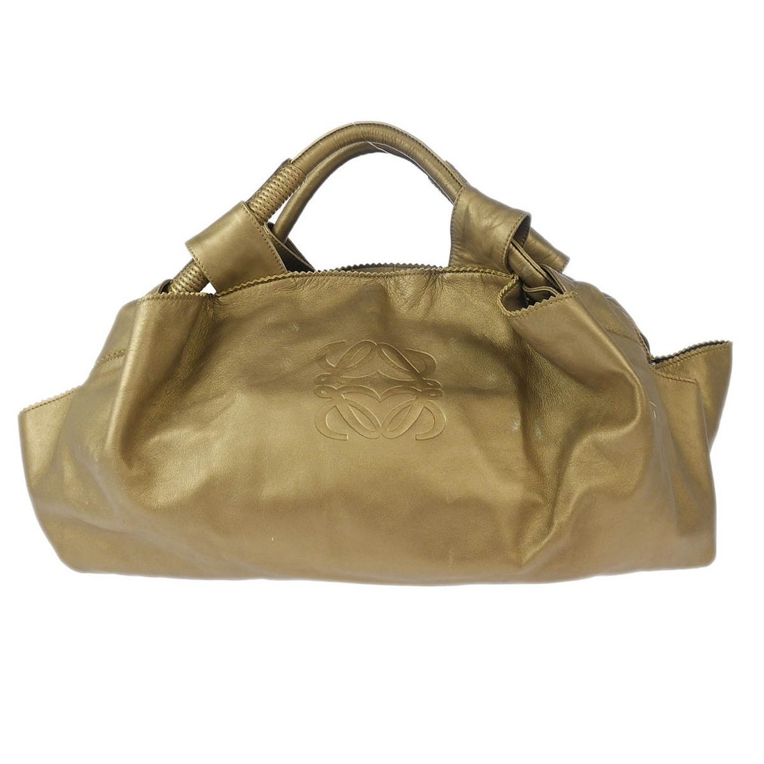 Loewe Aire Gold Leather Anagram Logo Handbag: Loewe Aire Gold Leather Anagram Logo Handbag This Loewe Anagram Logo Nappa Aire Hand Bag is crafted from gold leather and designed for women. It features the signature Anagram logo and offers ample sp