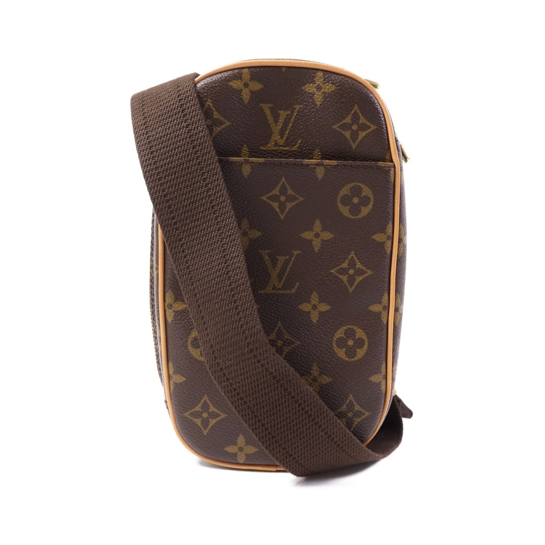 Louis Vuitton Monogram Pochette Gange Brown Shoulder Waist Bag M51870: Louis Vuitton Monogram Pochette Gange Brown Shoulder Waist Bag M51870 This Louis Vuitton Pochette Gange waist bag features the signature monogram brown PVC coated canvas with gold-tone hardware. Desig
