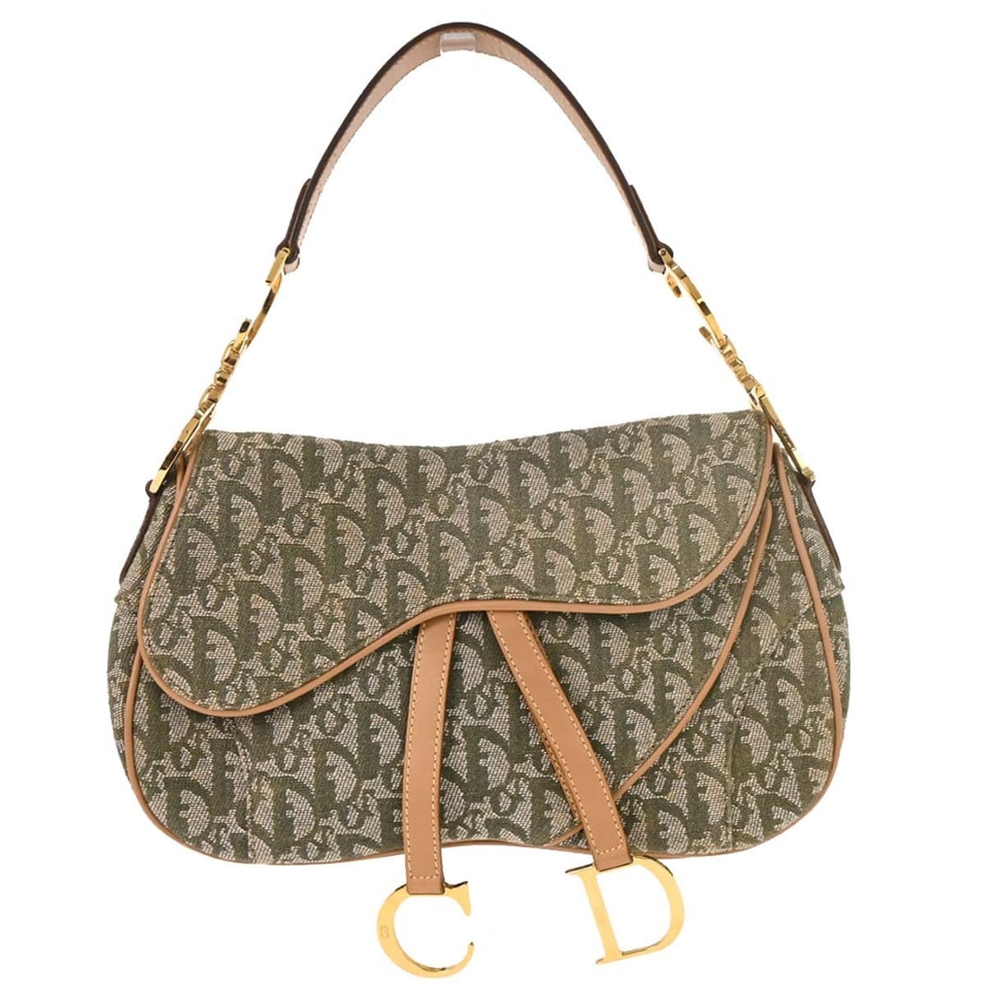 Christian Dior Green Canvas Leather Trotter Saddle Handbag RU0091: Christian Dior Green Canvas Leather Trotter Saddle Handbag RU0091 Introducing the Christian Dior Green Trotter Double Saddle Handbag, a stylish and versatile accessory perfect for any occasion. This m
