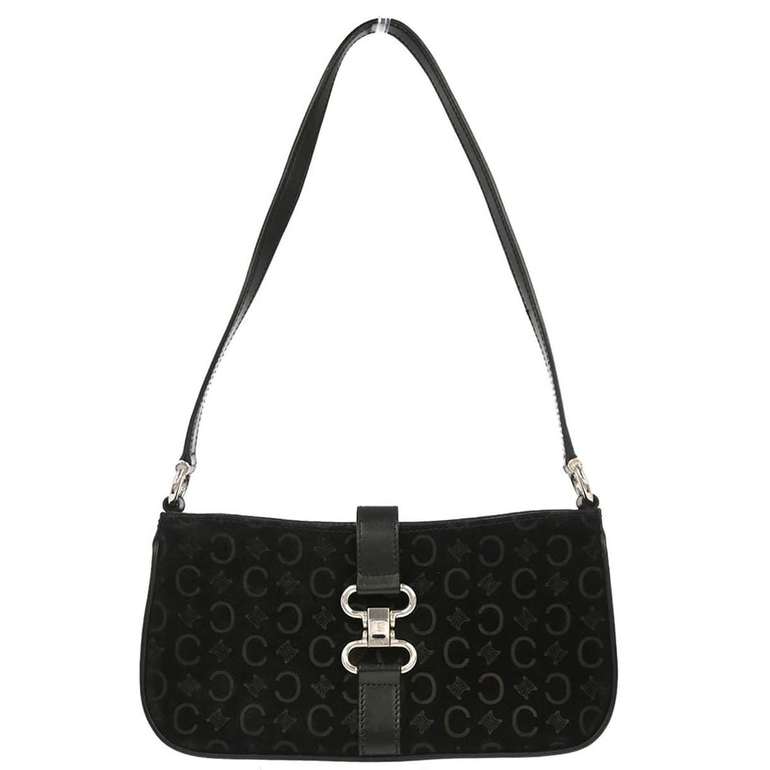 Celine Macadam Black Suede Small Top Handle Shoulder Bag CE00/12: Celine Macadam Black Suede Small Top Handle Shoulder Bag CE00/12 This Celine Macadam handbag features a black suede leather exterior with the brand's signature logo accent. Designed in a small size, i