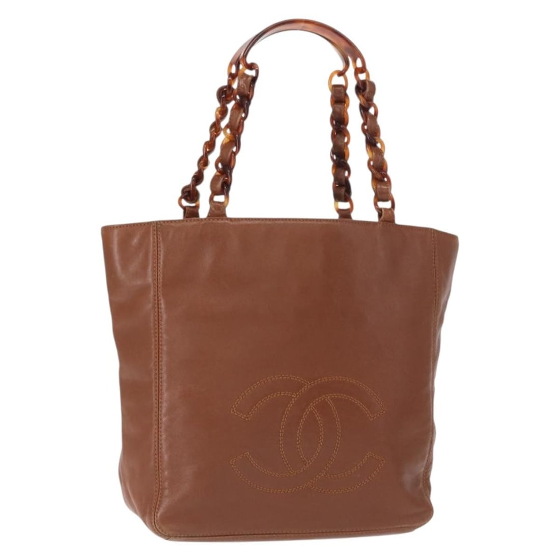 Chanel Leather Vintage CC Tote with Resin Chain Brown (1 of 18)