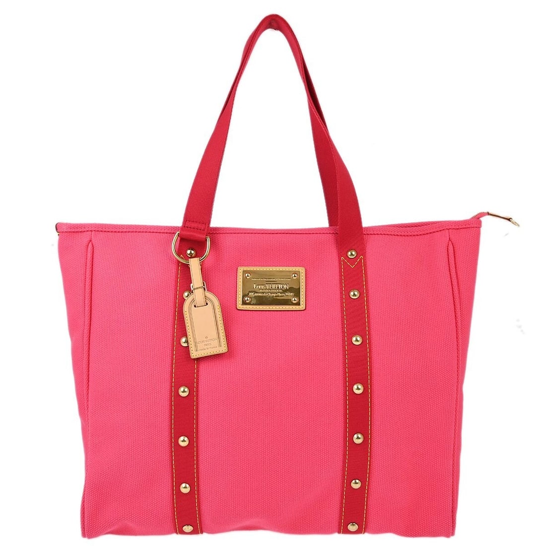 Louis Vuitton Pink Antigua Cabas GM Tote Handbag M40082 Canvas Double Handles: Louis Vuitton Pink Antigua Cabas GM Tote Handbag M40082 Canvas Double Handles This elegant Louis Vuitton Pink Antigua Cabas GM Tote Handbag is a perfect accessory for casual outings. Crafted from high