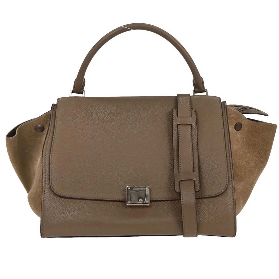 Celine Brown Leather Suede Trapeze 2-Way Handbag Italy: Celine Brown Leather Suede Trapeze 2-Way Handbag Italy This Celine Trapeze handbag is a stylish accessory for any casual occasion. Crafted from high-quality brown leather suede, it features a top hand