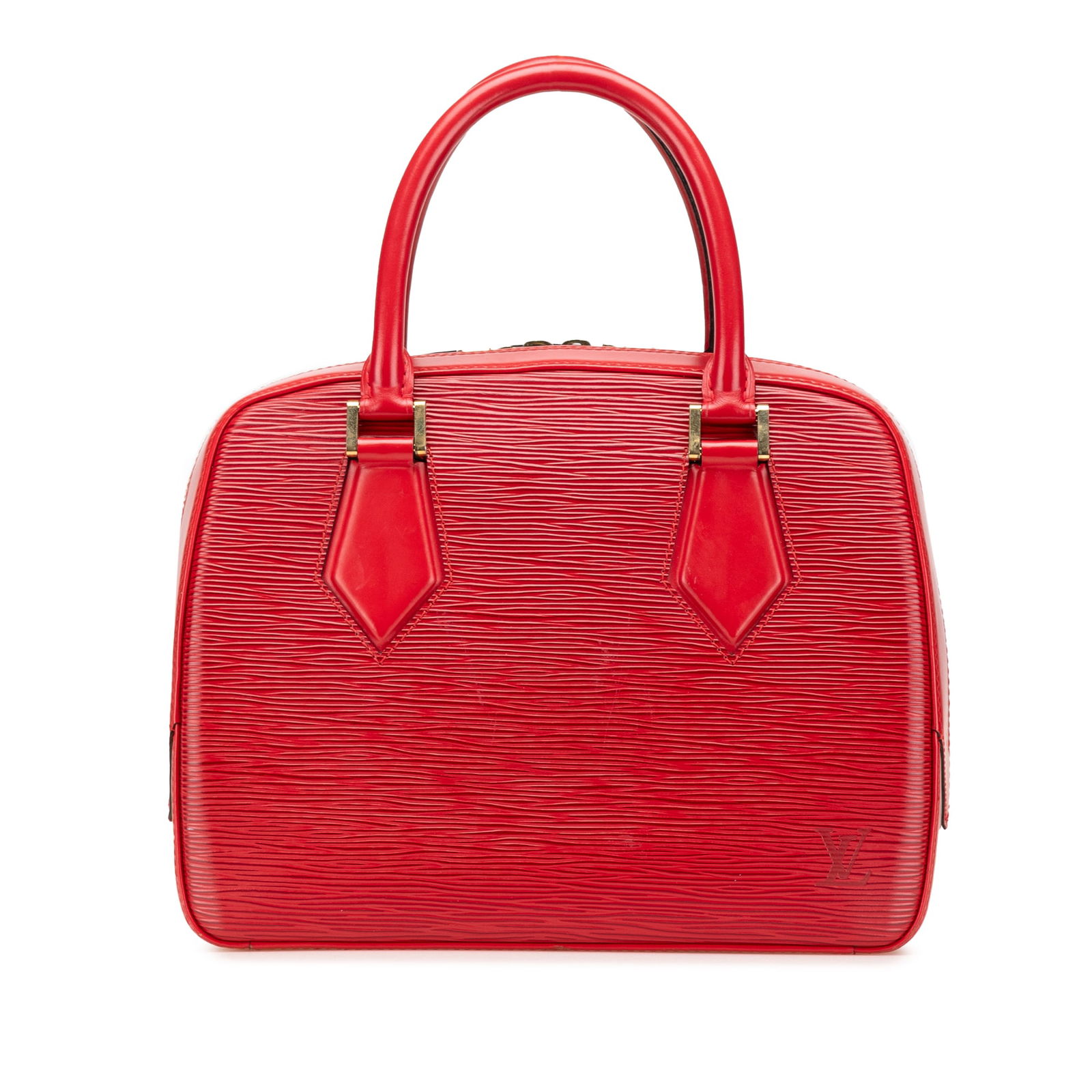 Louis Vuitton Epi Sablons Red Leather Bag with Zip Closure: Louis Vuitton Epi Sablons Red Leather Bag with Zip Closure This Louis Vuitton Epi Sablons bag is crafted from durable epi leather in a vibrant red color. It features rolled leather handles and a secur