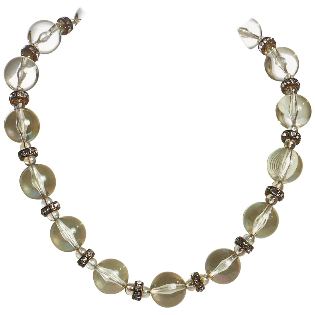 1985 Chanel Lucite Crystal Choker Necklace Collection 28 by Victoire de Castellane: 1985 Chanel Lucite Crystal Choker Necklace Collection 28 by Victoire de Castellane This stunning 1980's Chanel choker necklace features a luxurious design crafted from iridescent Lucite and embellishe